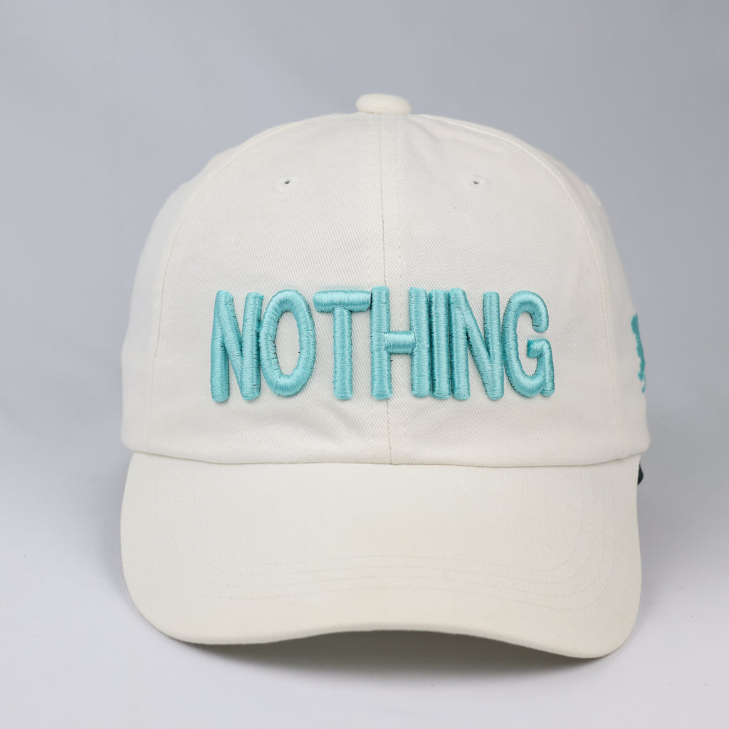 Minimalist "NOTHING" Aesthetic Baseball Cap – Cream & Teal Streetwear