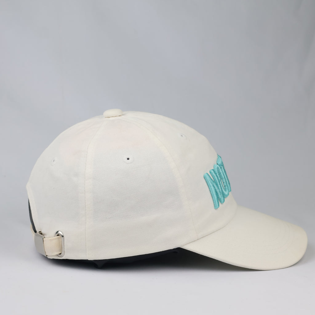 Minimalist "NOTHING" Aesthetic Baseball Cap – Cream & Teal Streetwear