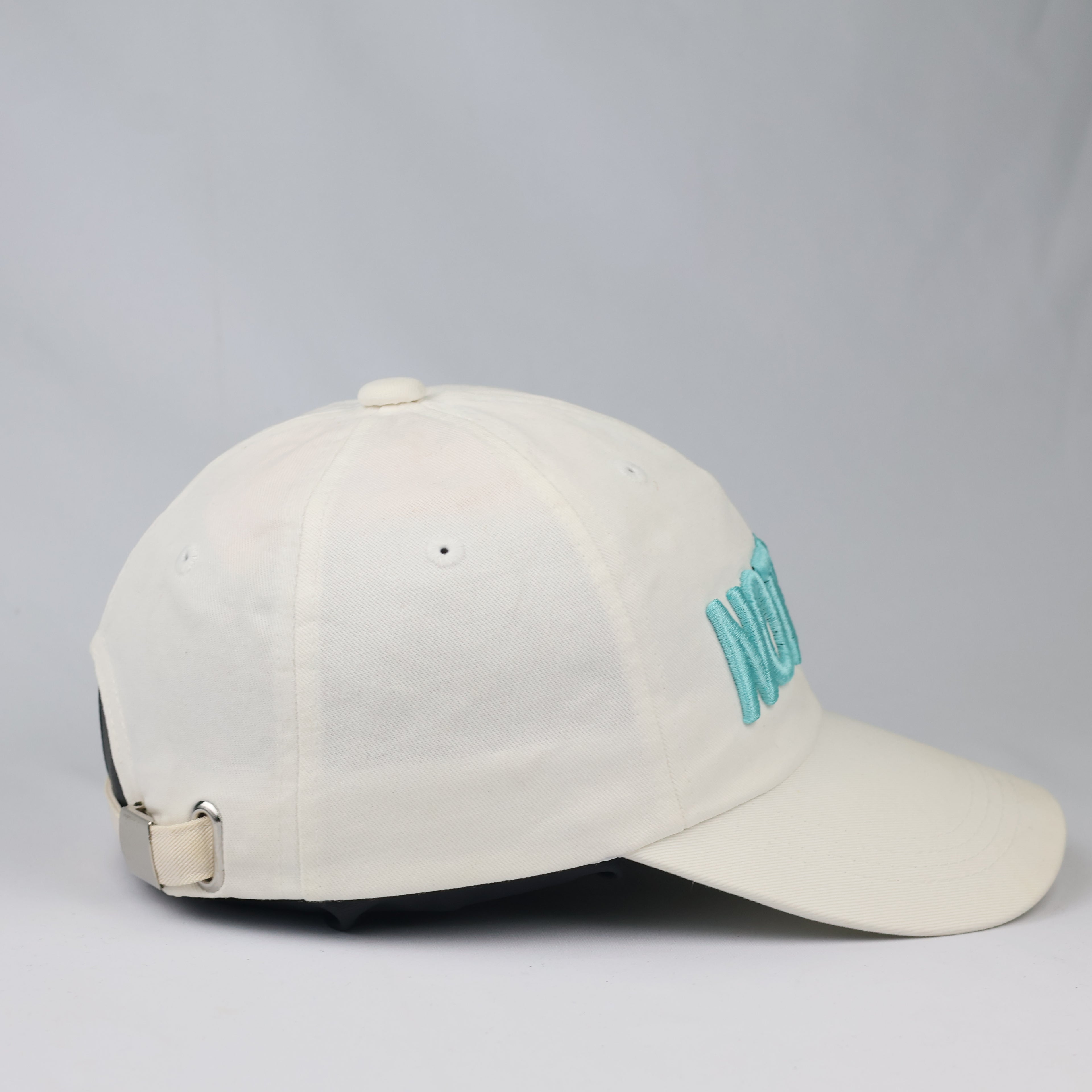 Minimalist "NOTHING" Aesthetic Baseball Cap – Cream & Teal Streetwear