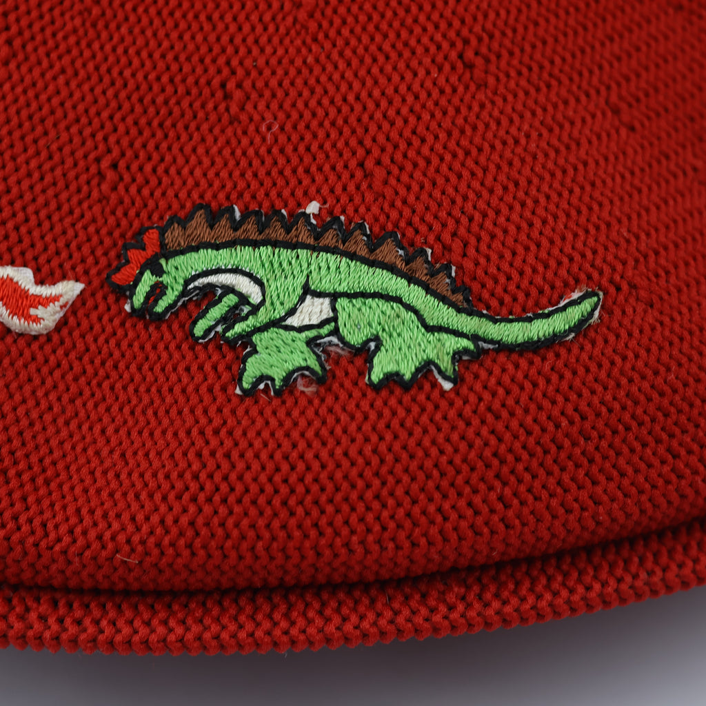 Vintage Red Mesh Knit Ivy Flat Cap – Dinosaur & Horse Patches