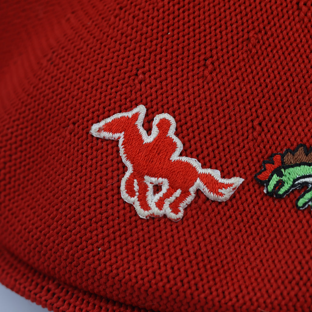 Vintage Red Mesh Knit Ivy Flat Cap – Dinosaur & Horse Patches