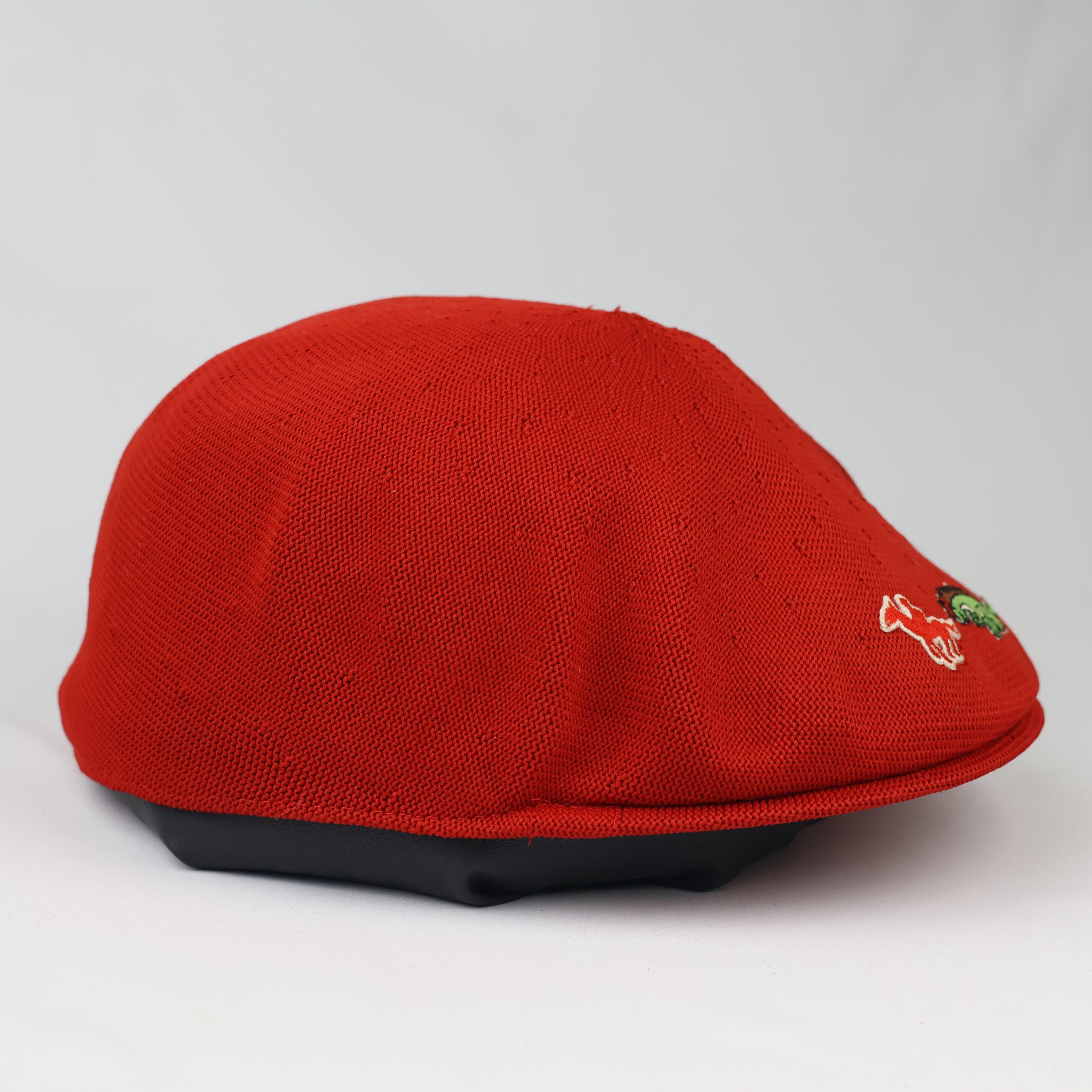 Vintage Red Mesh Knit Ivy Flat Cap – Dinosaur & Horse Patches