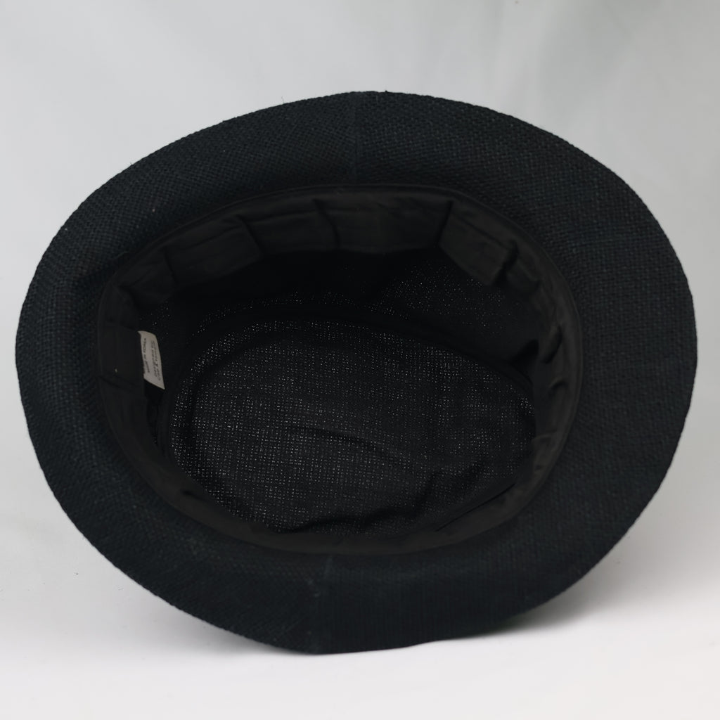 Thrifted Black Straw Fedora Hat | Multi-Color Striped Band