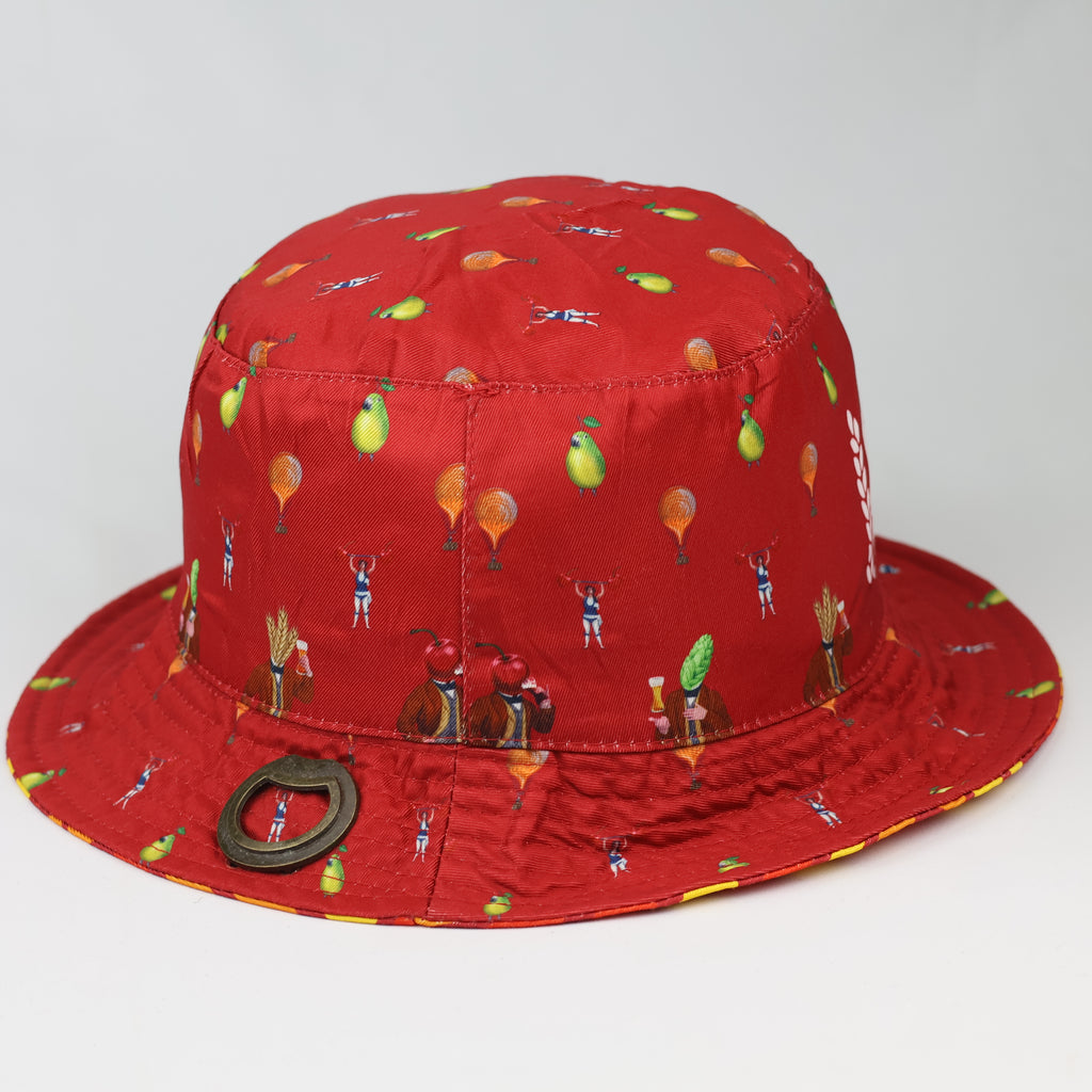 Reversible Festival Bucket Hat with Built-in Bottle Opener – Retro Print