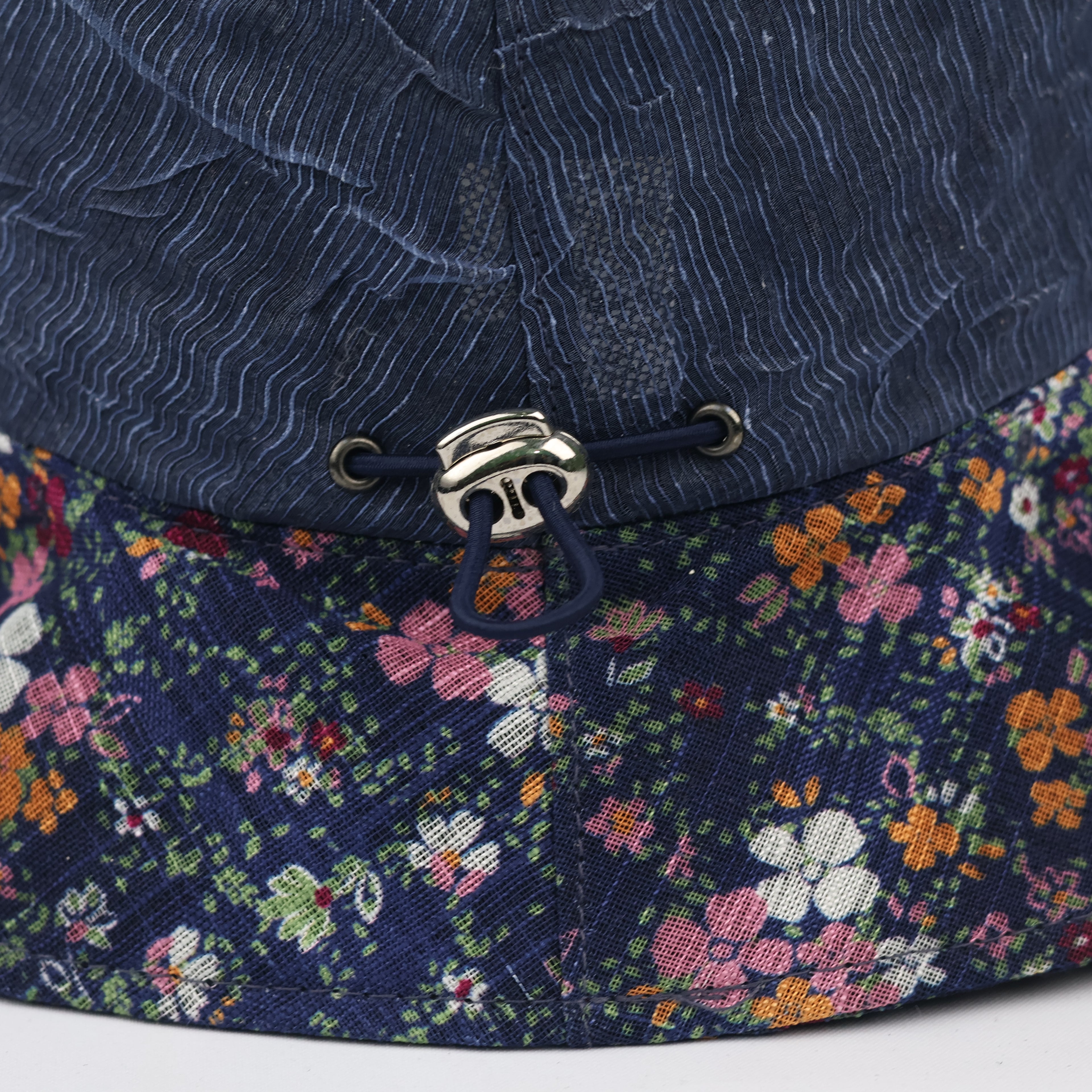 Thrifted Crinkle Denim Blue Sun Hat | Multi-Color Floral Print