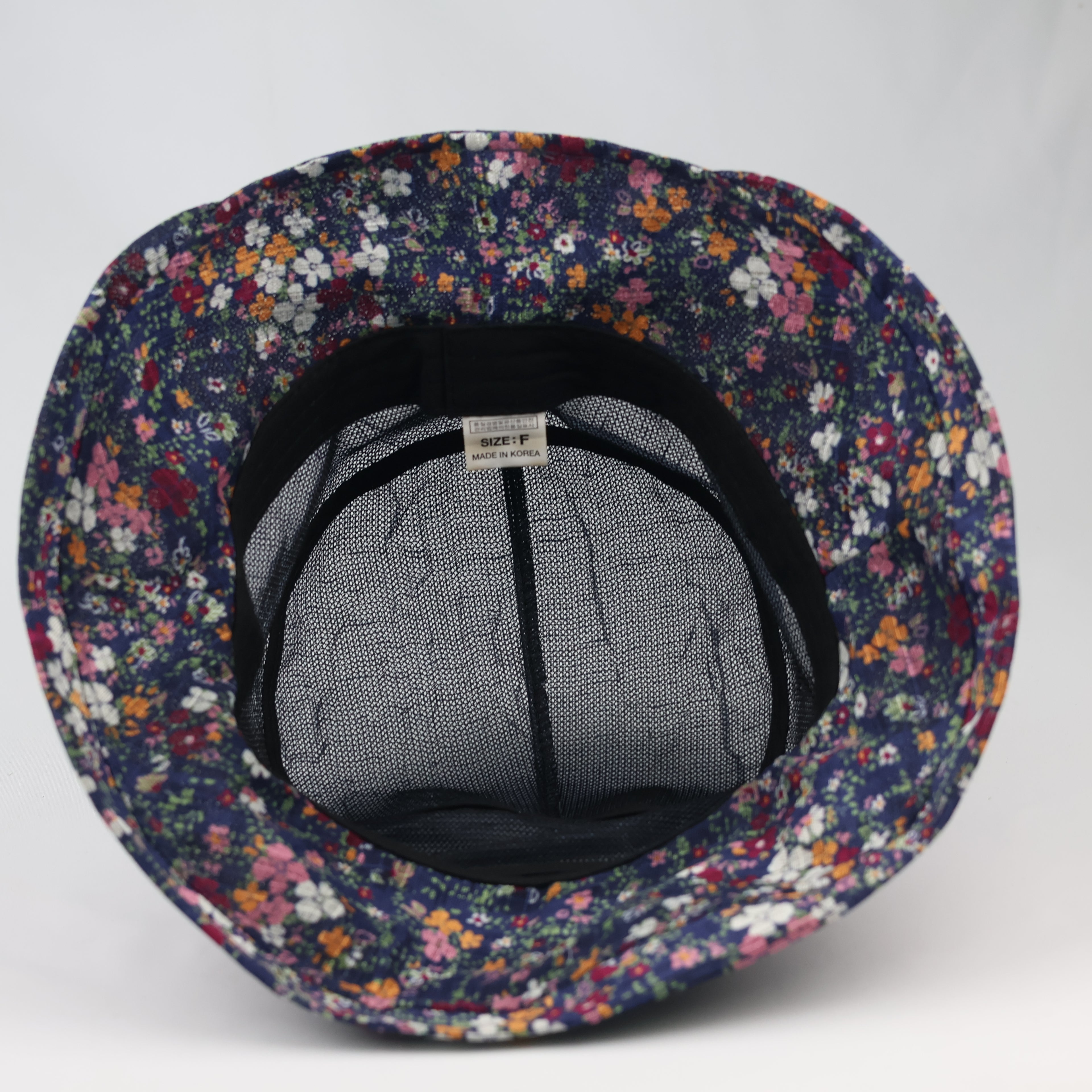 Thrifted Crinkle Denim Blue Sun Hat | Multi-Color Floral Print