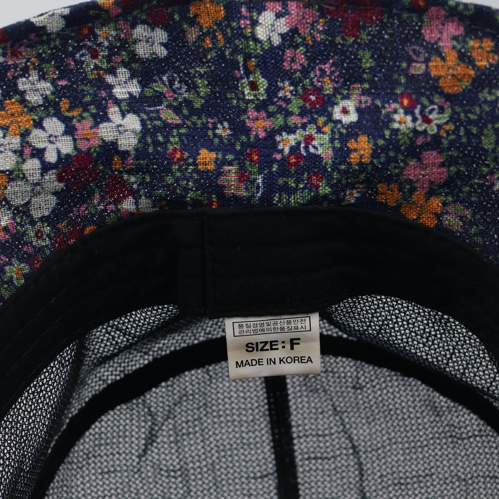 Thrifted Crinkle Denim Blue Sun Hat | Multi-Color Floral Print