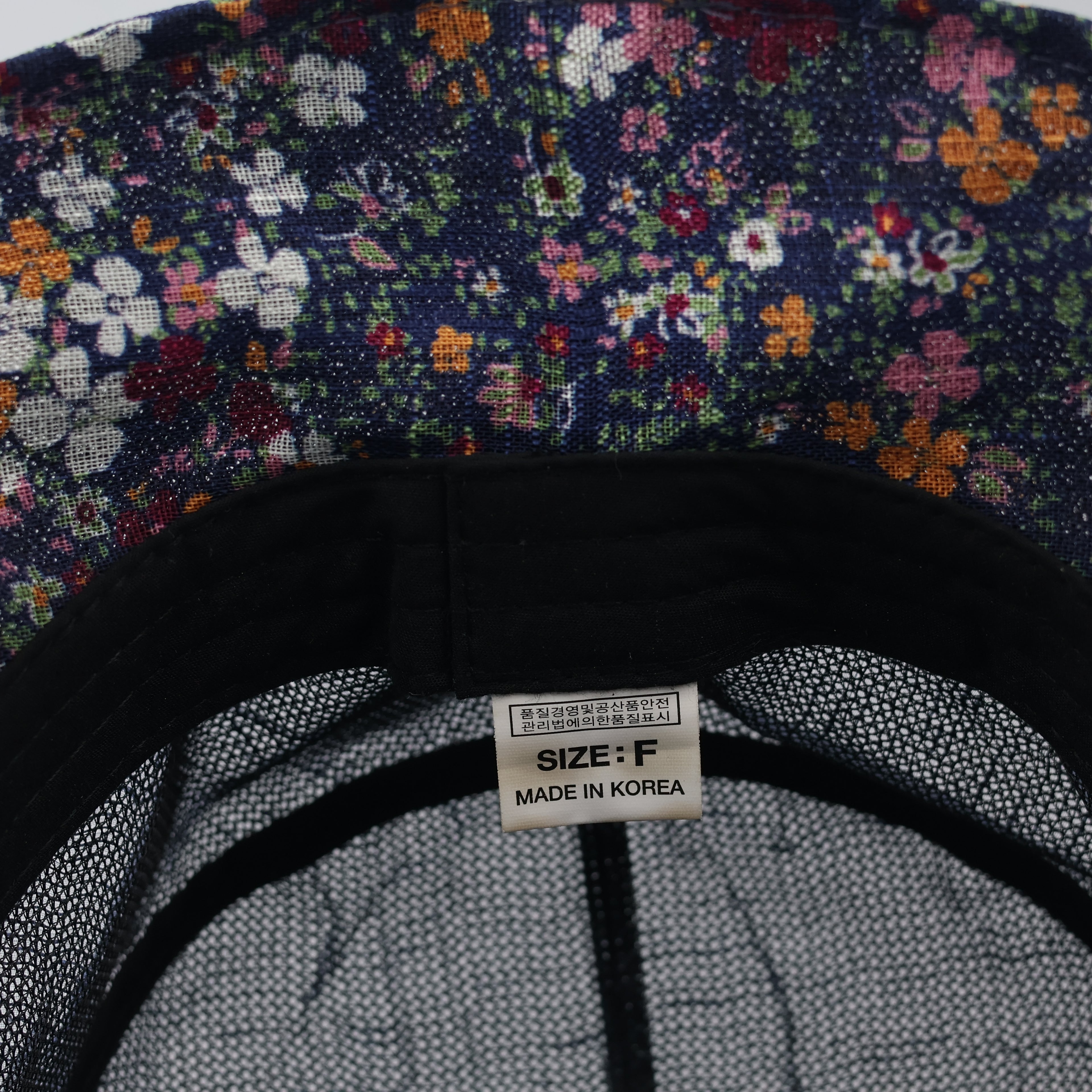 Thrifted Crinkle Denim Blue Sun Hat | Multi-Color Floral Print
