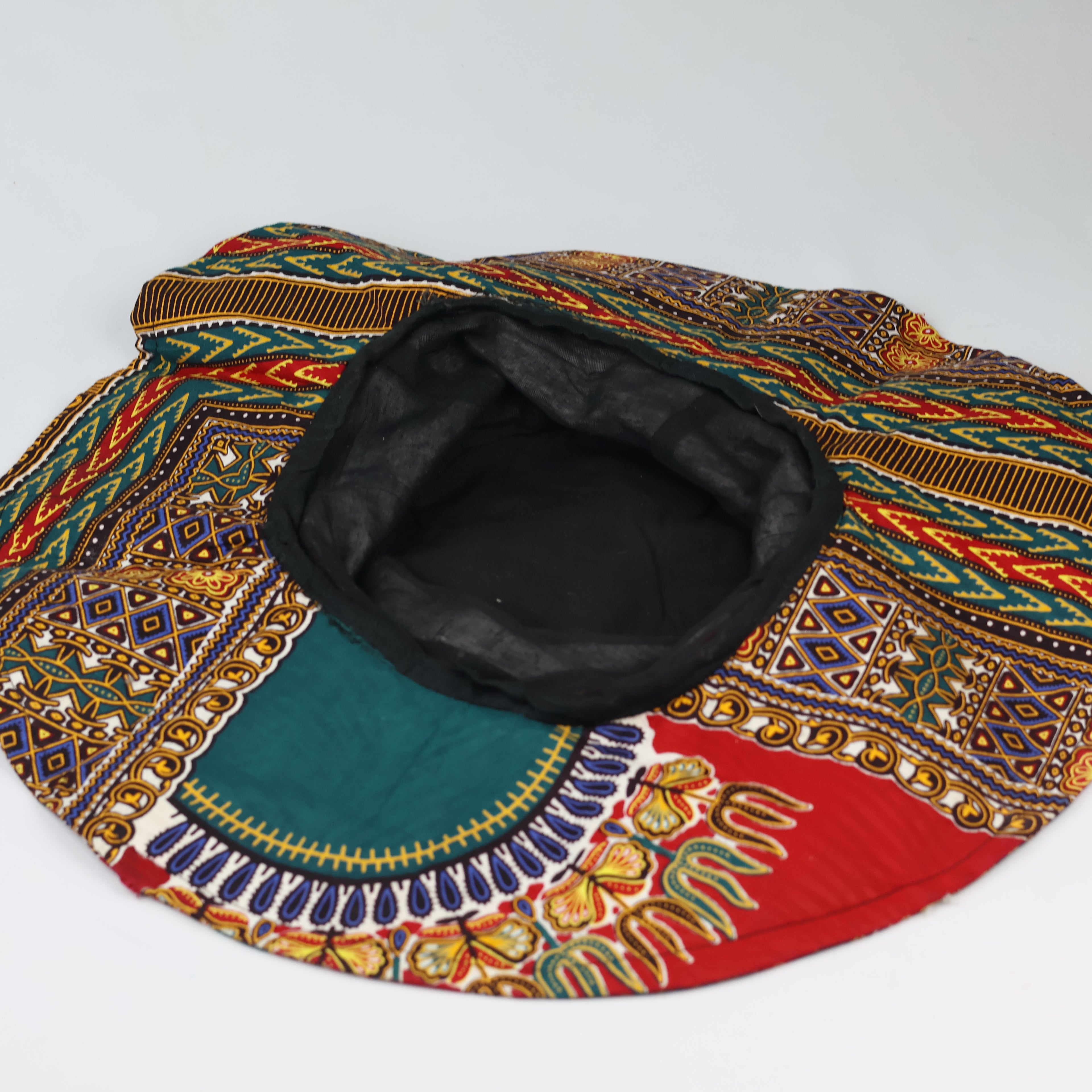 Vintage African Dashiki Print Wide Brim Sun Hat - Vibrant Red