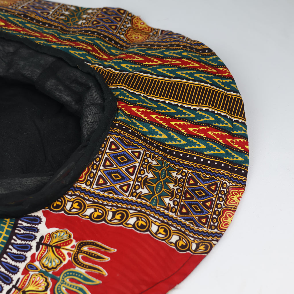 Vintage African Dashiki Print Wide Brim Sun Hat - Vibrant Red