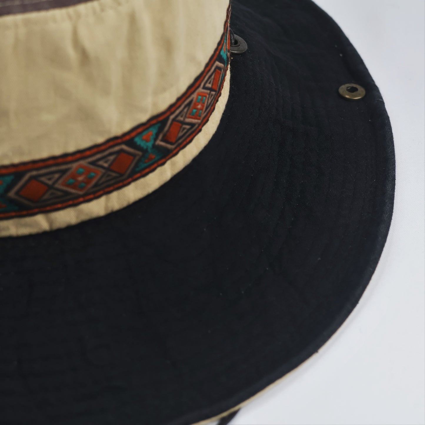 Vintage Explorer Wide Brim Safari Thrifted Hat – Khaki & Black Boonie Hat