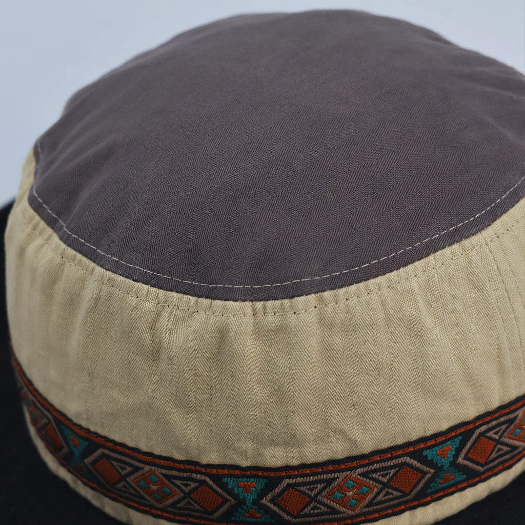 Vintage Explorer Wide Brim Safari Thrifted Hat – Khaki & Black Boonie Hat