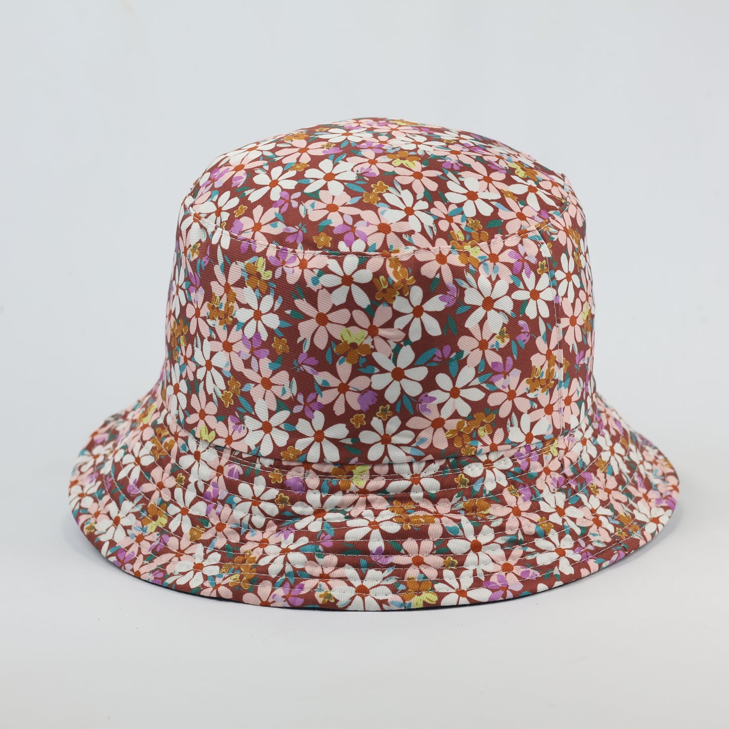 Double-Sided Daisy Print Bucket Hat - Maroon Floral & Solid Black | Unisex