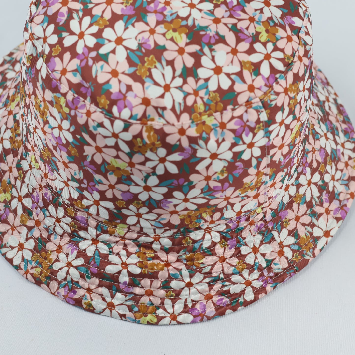 Double-Sided Daisy Print Bucket Hat - Maroon Floral & Solid Black | Unisex
