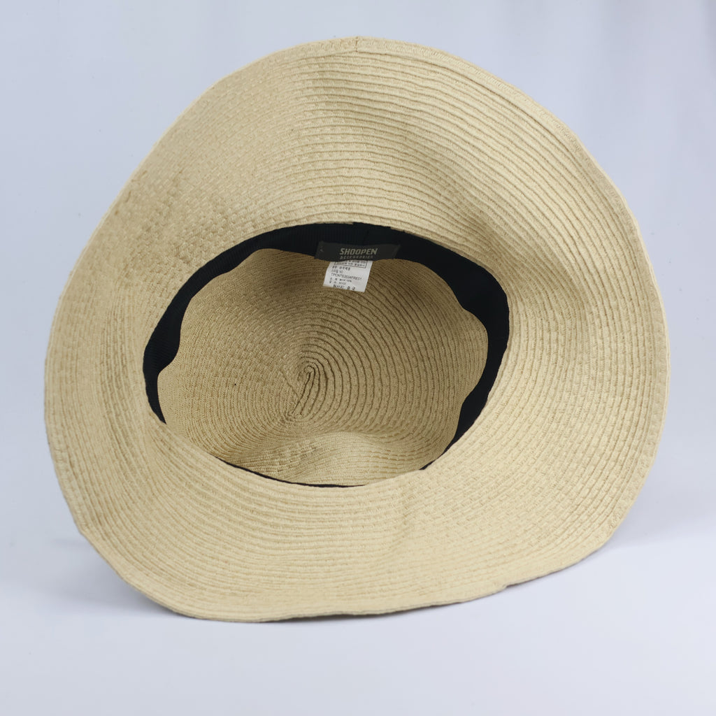 Shoopen Accessories Beige Straw Thrifted Sun Hat with Black Bow