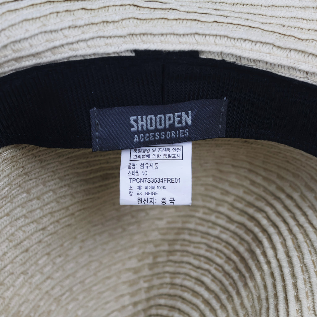 Shoopen Accessories Beige Straw Thrifted Sun Hat with Black Bow