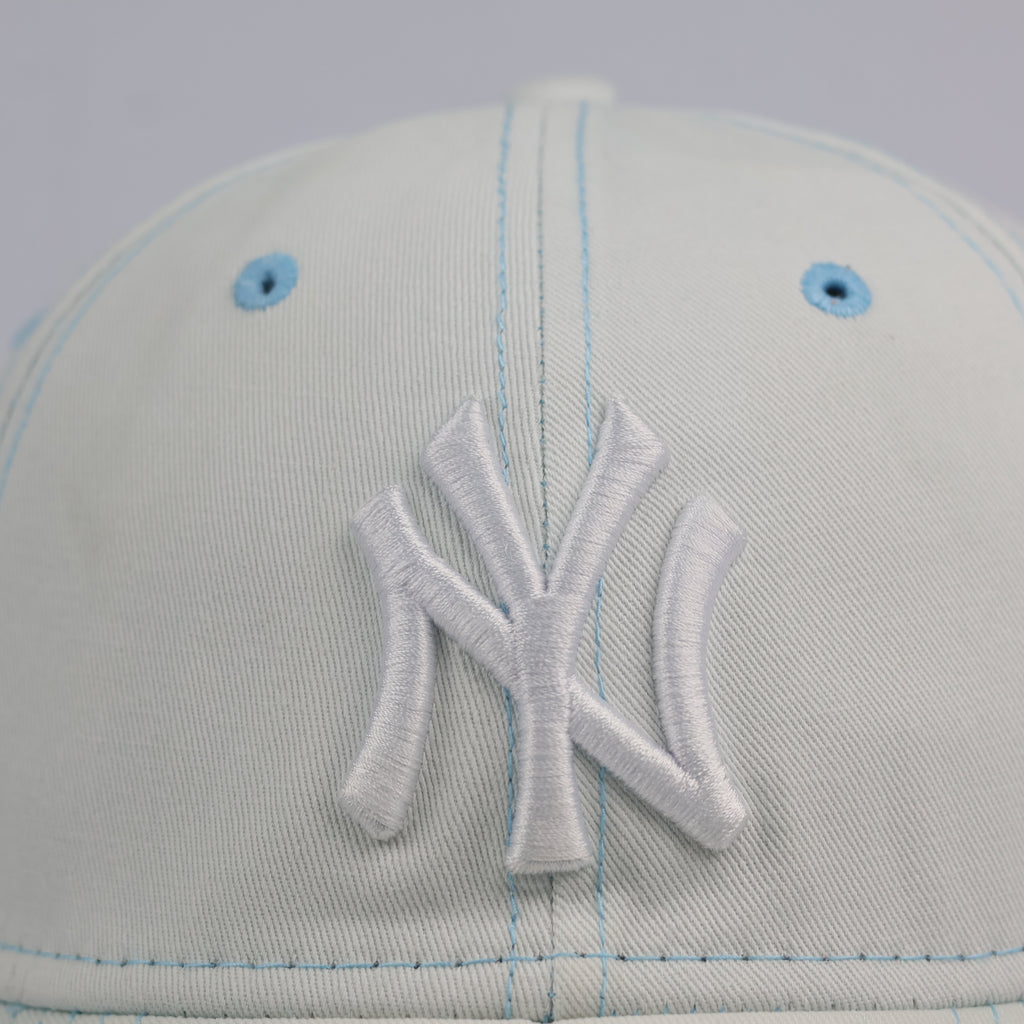 Vintage New Era 9FORTY NY Yankees Thrifted  Cap - Ice Blue with Contrast Stitch