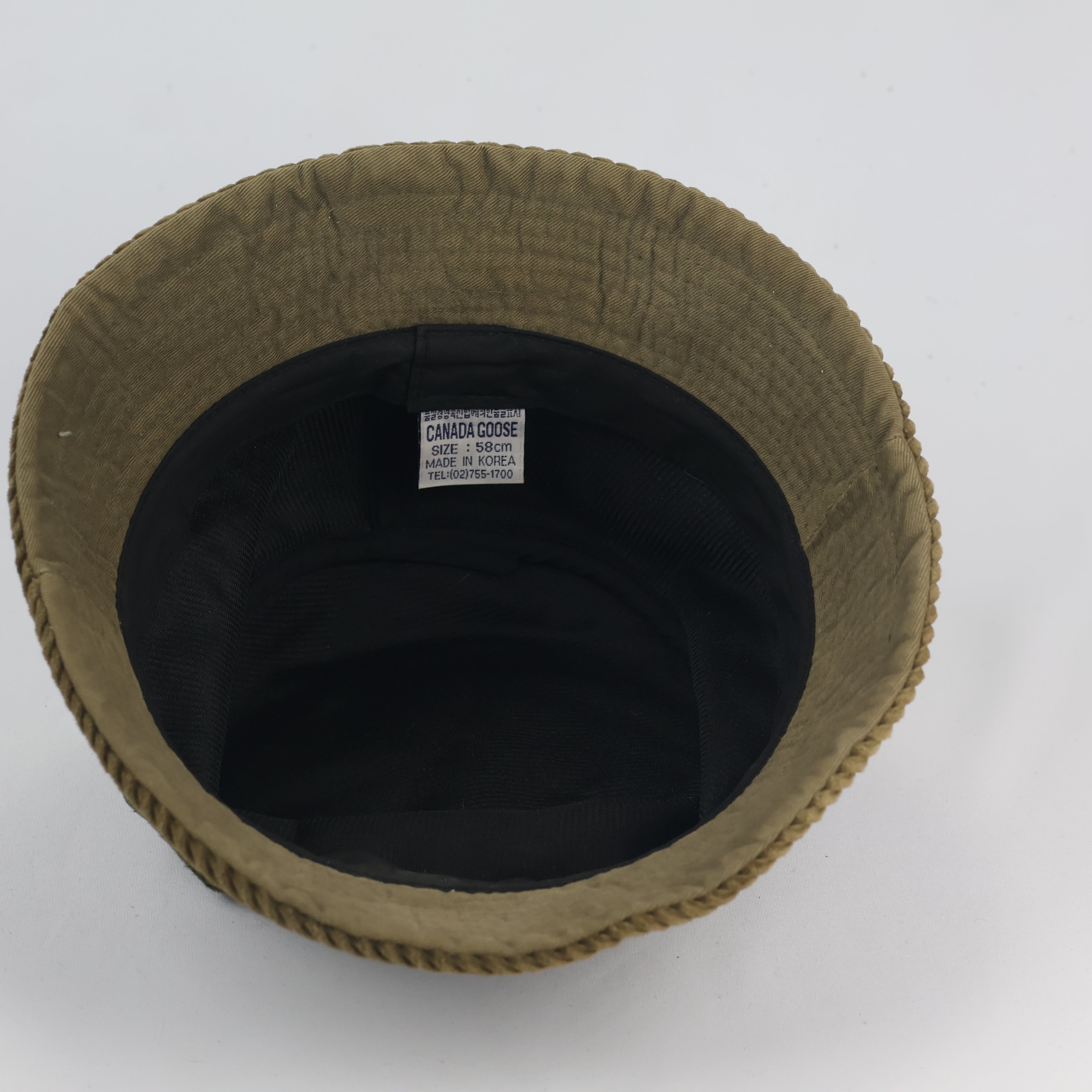 Thrifted Olive Green Fleece & Corduroy Band Sun Winter Bucket Hat - 58 cm