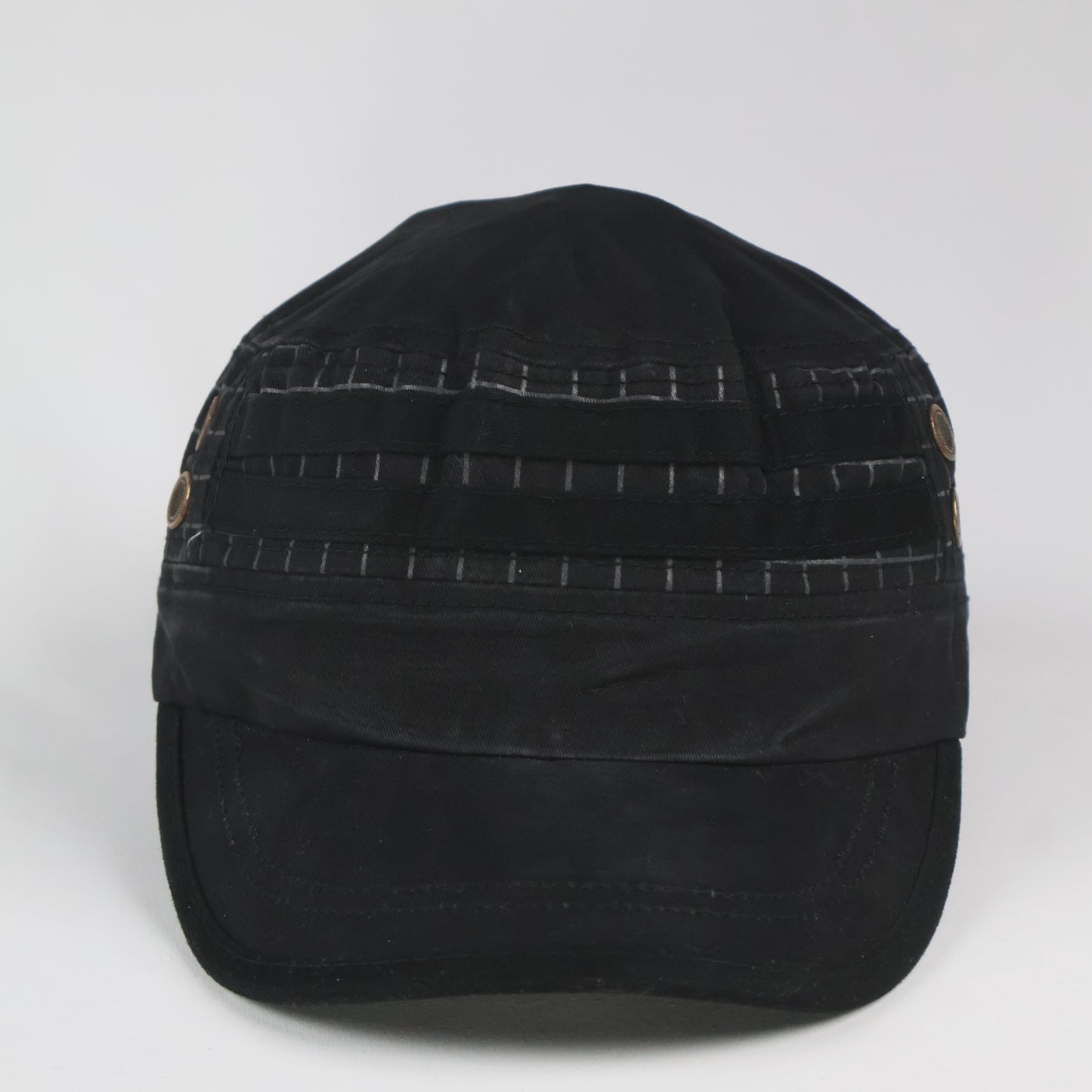 Black Cadet Cap with Grid Print Details