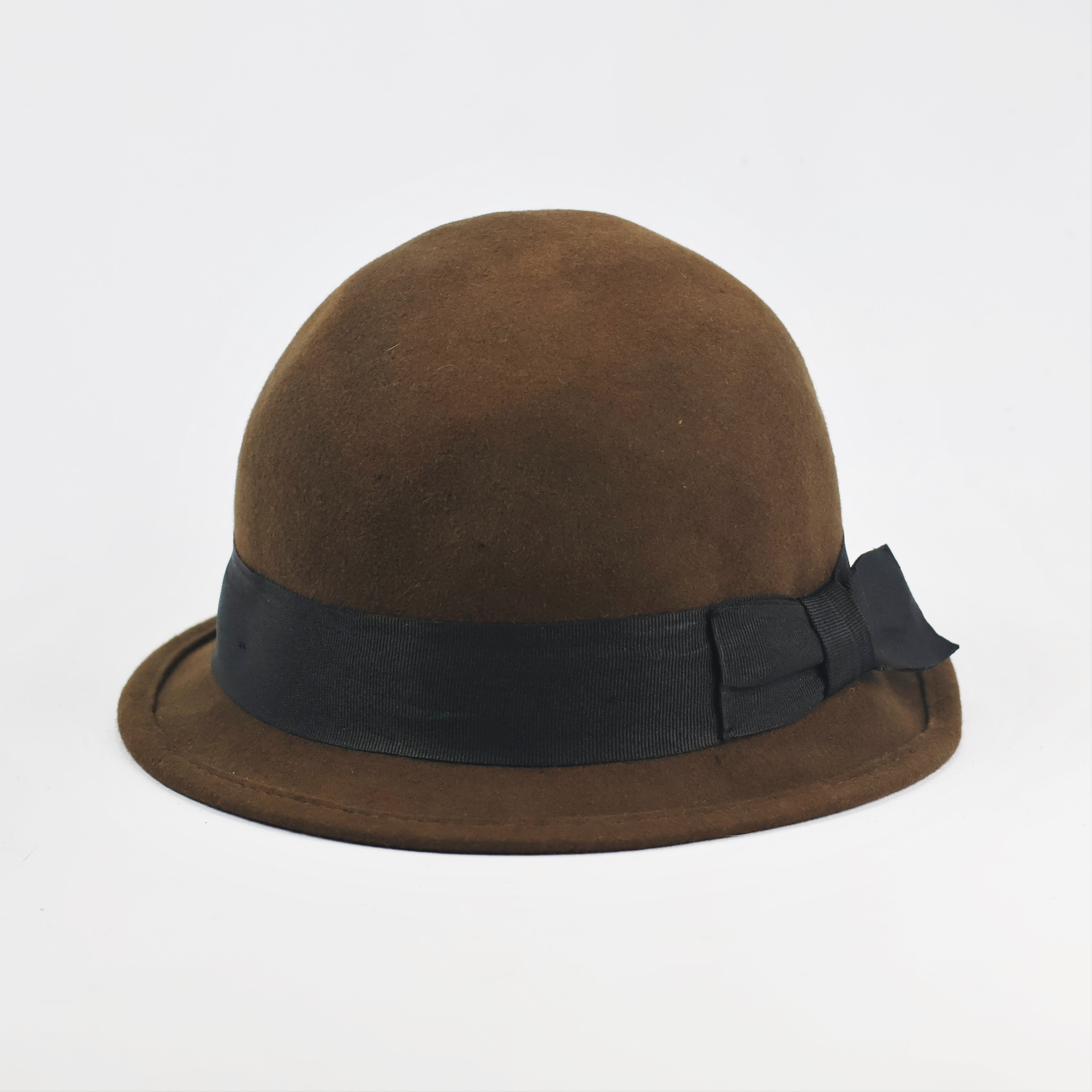 H&M Divided Brown Wool Cloche Thrifted Hat | Vintage Style Bow Cap | Size L/58