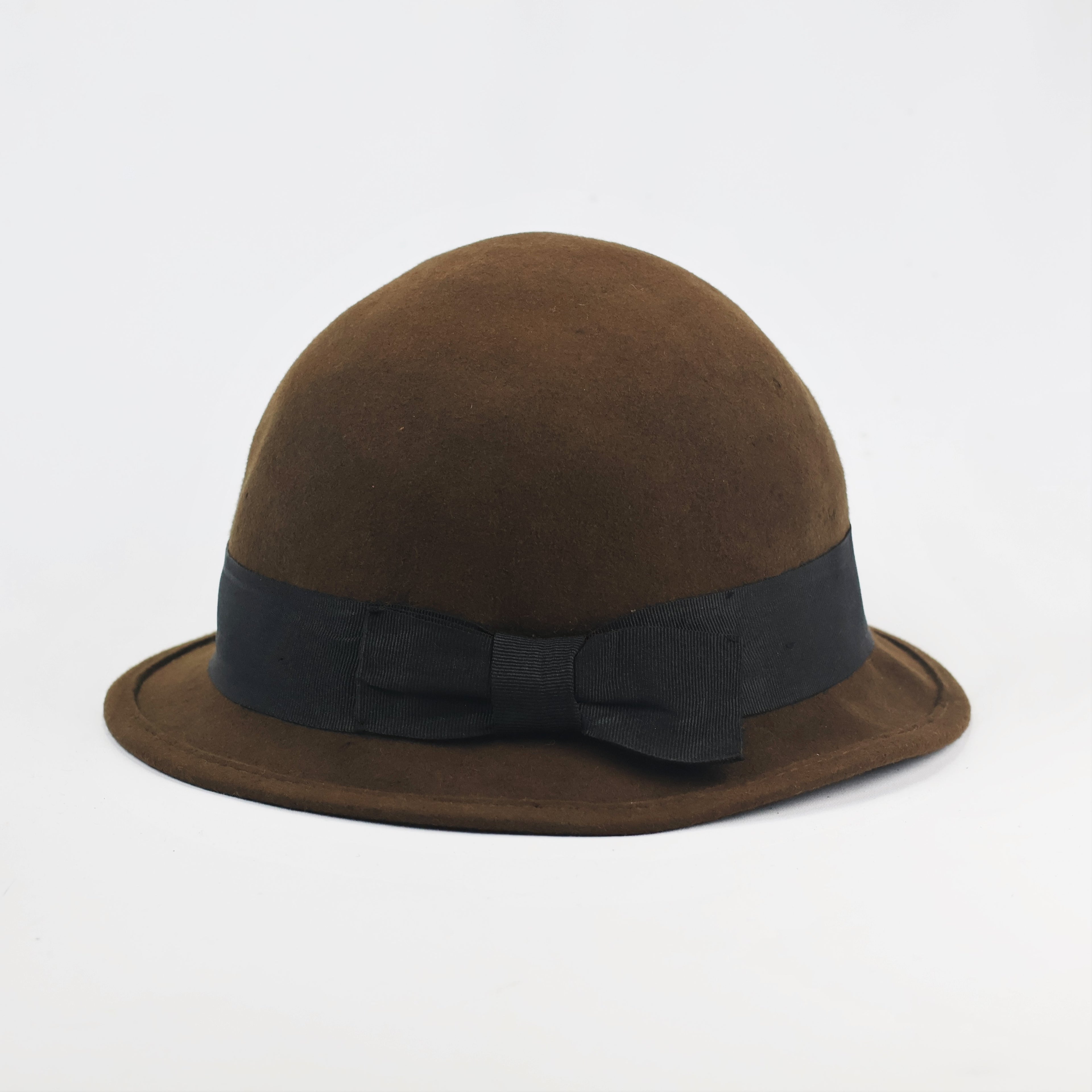 H&M Divided Brown Wool Cloche Thrifted Hat | Vintage Style Bow Cap | Size L/58