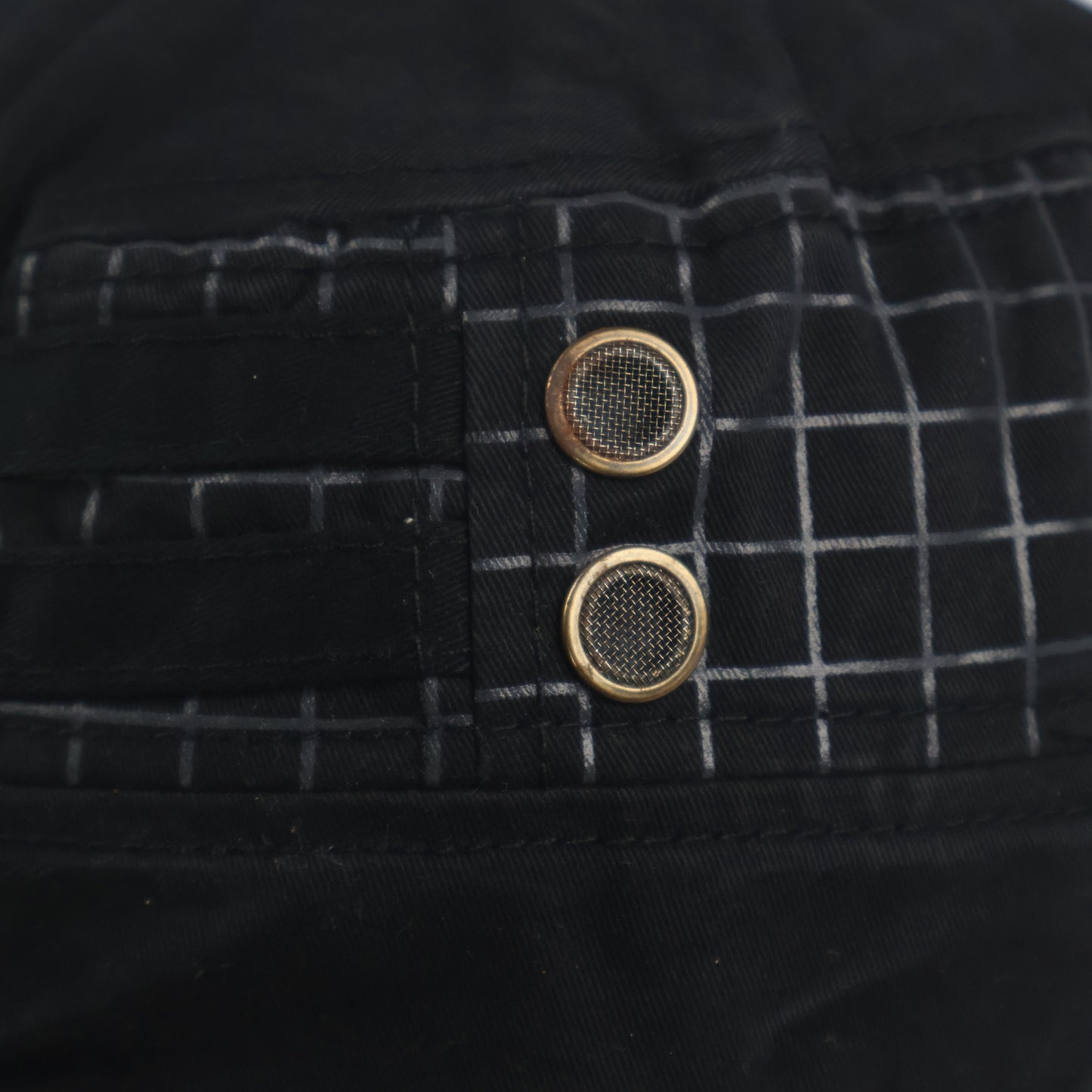 Black Cadet Cap with Grid Print Details