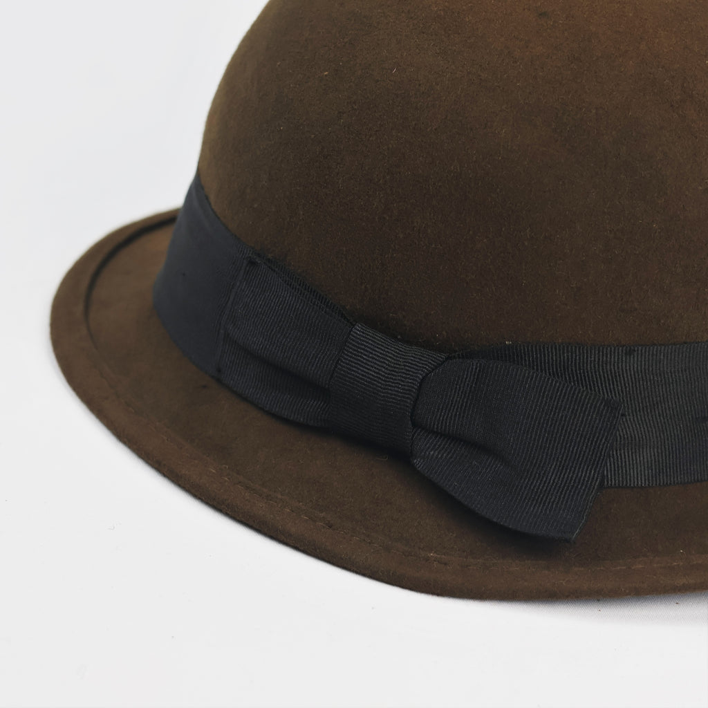 H&M Divided Brown Wool Cloche Thrifted Hat | Vintage Style Bow Cap | Size L/58