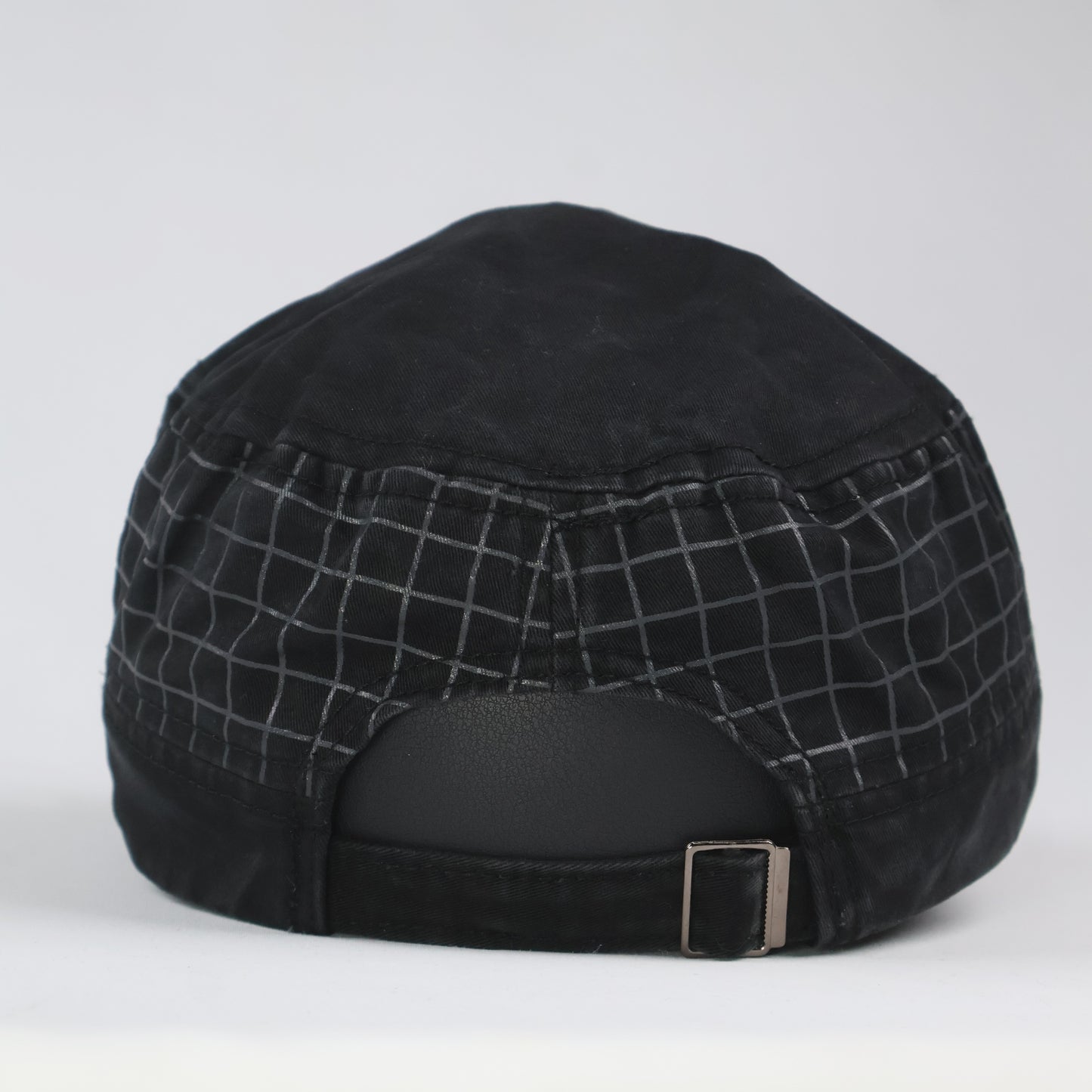 Black Cadet Cap with Grid Print Details