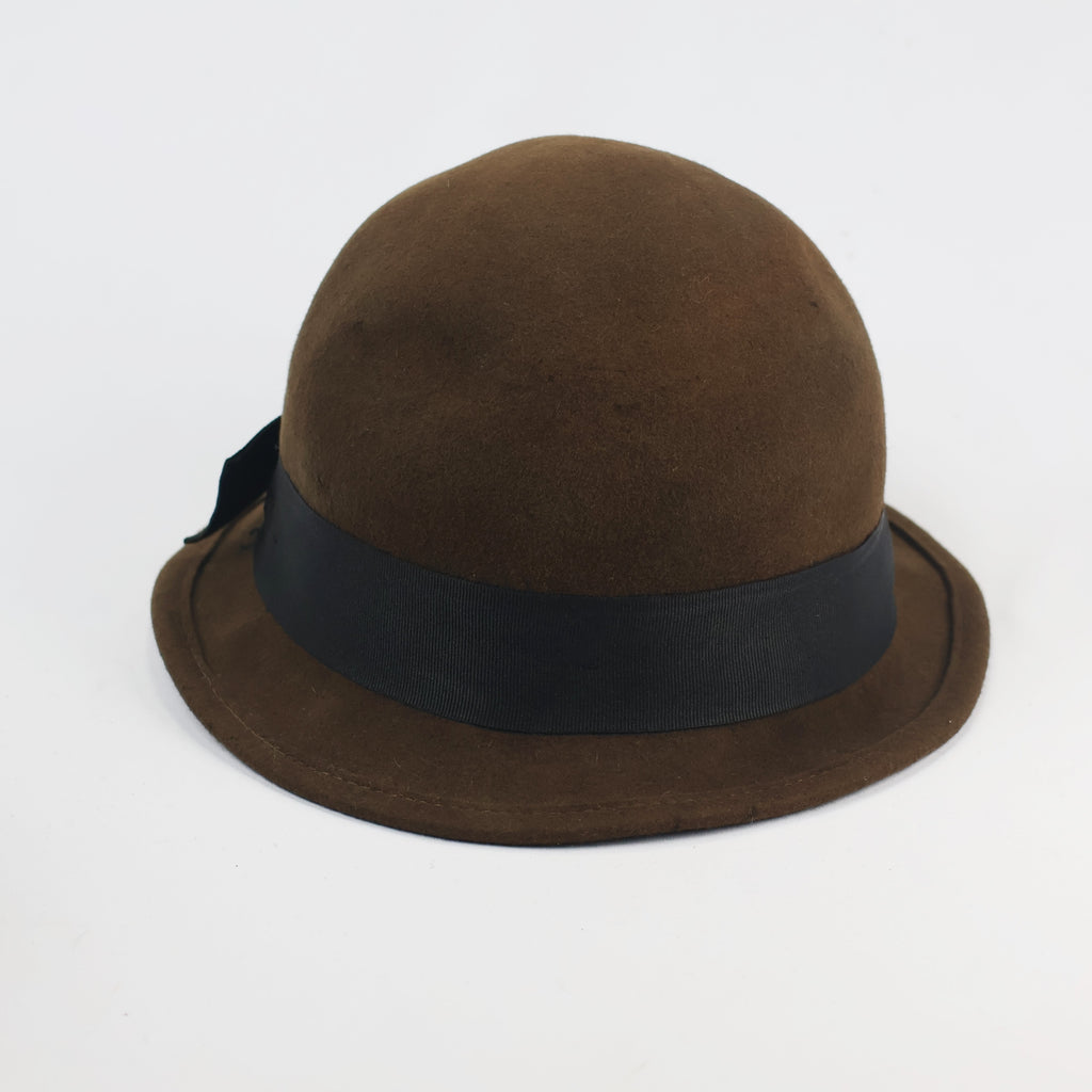 H&M Divided Brown Wool Cloche Thrifted Hat | Vintage Style Bow Cap | Size L/58