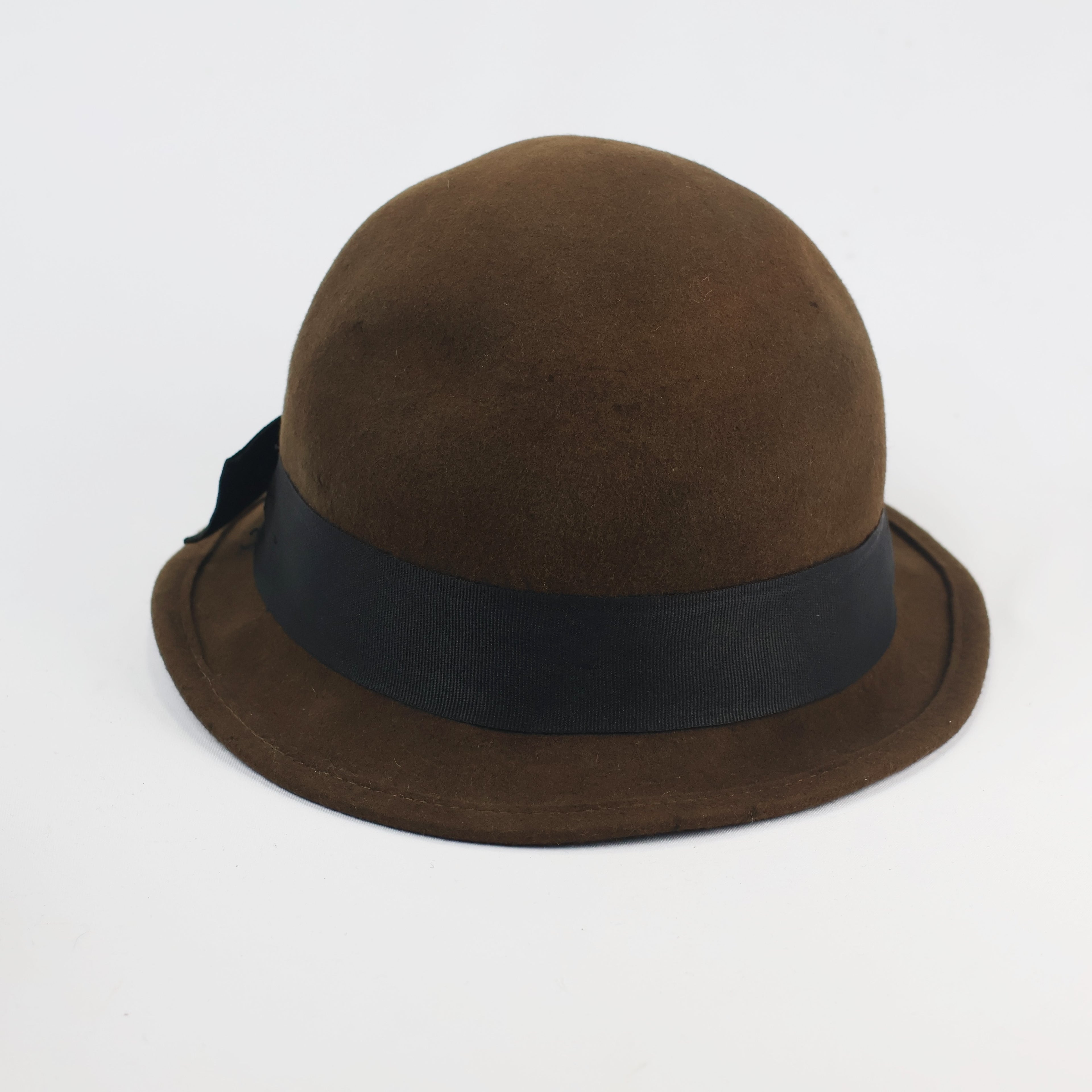 H&M Divided Brown Wool Cloche Thrifted Hat | Vintage Style Bow Cap | Size L/58
