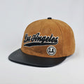 Los Angeles Script Snapback Hat – Camel Suede & Faux Snakeskin Brim