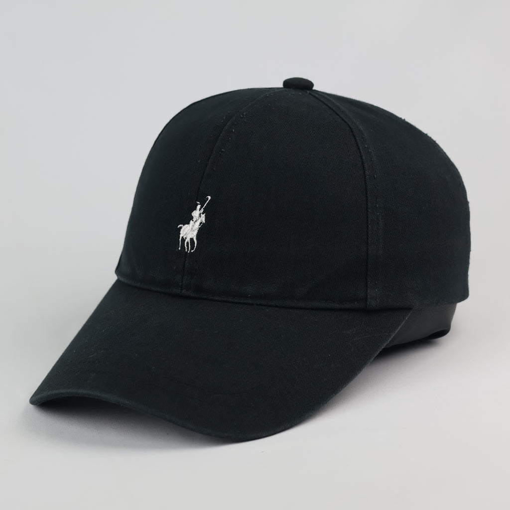 Vintage Polo Ralph Lauren Thrifted Cap - Black Chino Twill with White Logo
