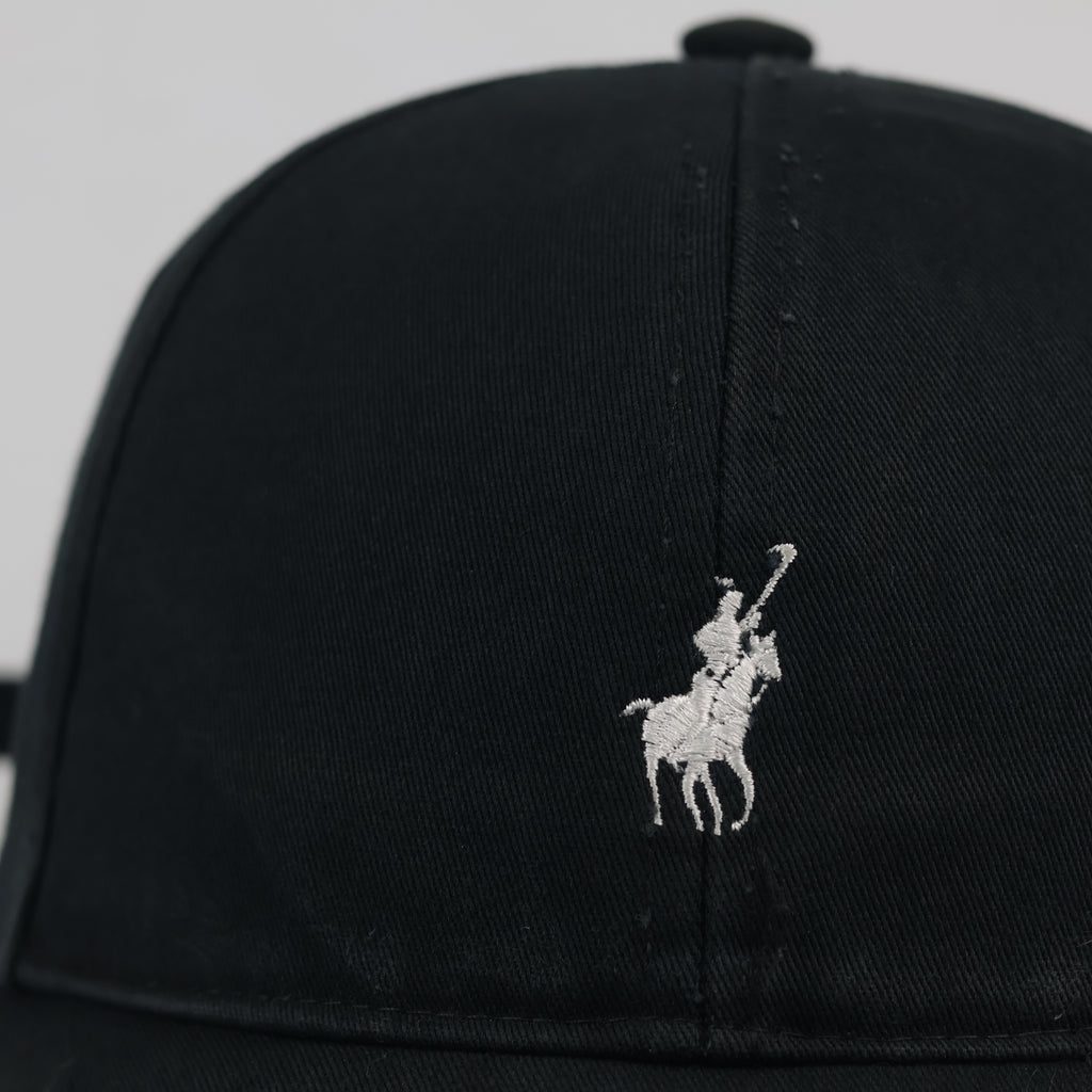 Vintage Polo Ralph Lauren Thrifted Cap - Black Chino Twill with White Logo