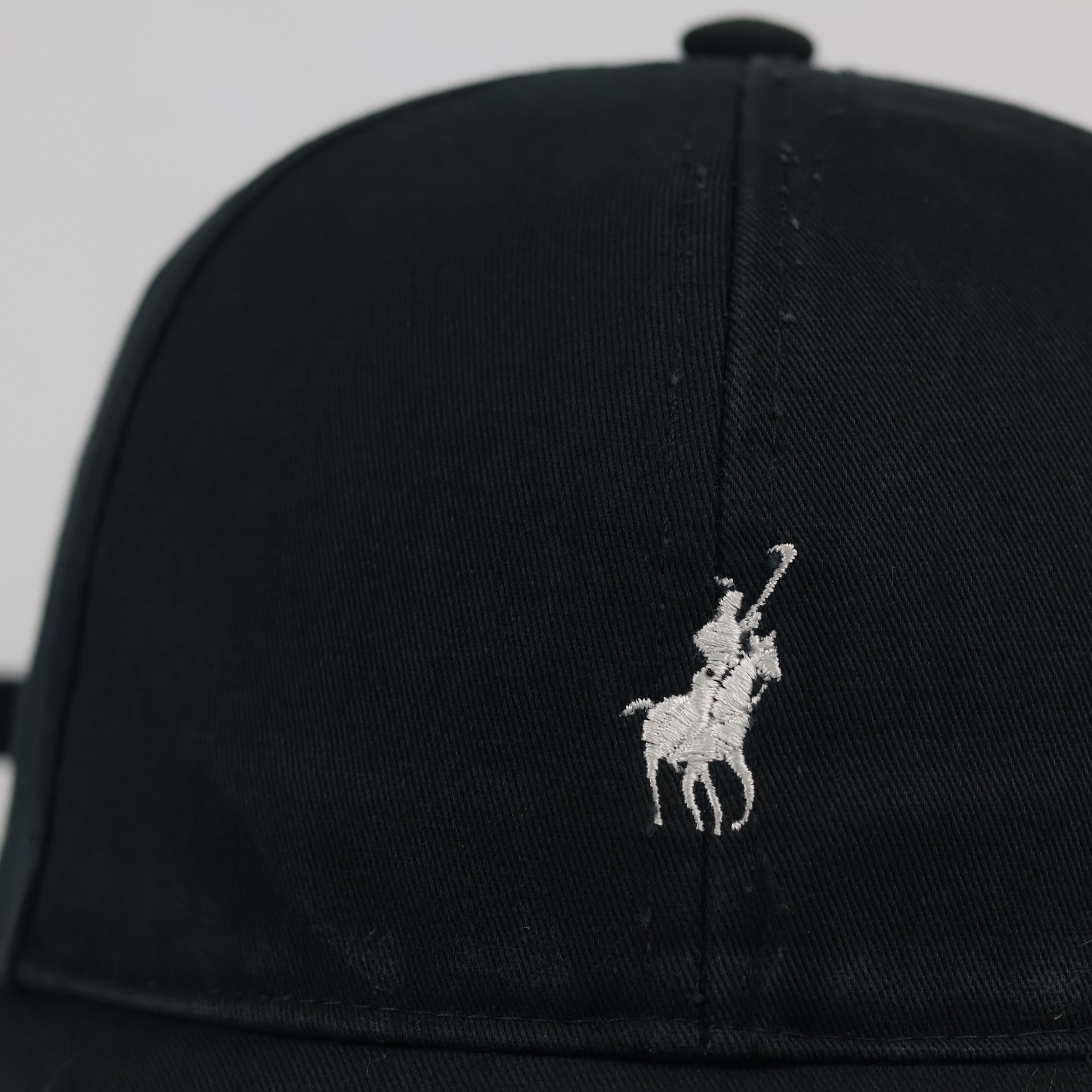 Vintage Polo Ralph Lauren Thrifted Cap - Black Chino Twill with White Logo