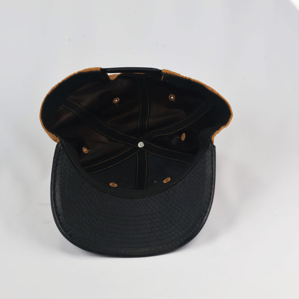 Los Angeles Script Snapback Hat – Camel Suede & Faux Snakeskin Brim