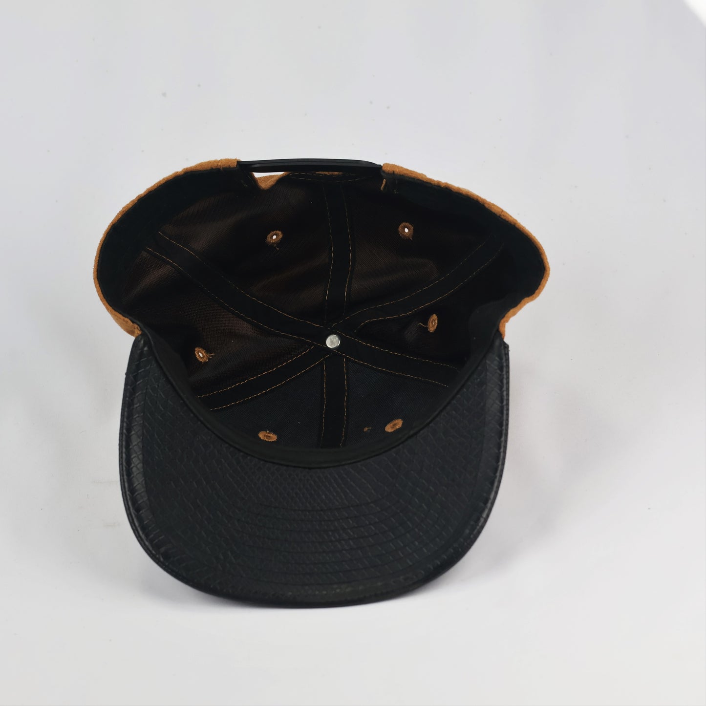 Los Angeles Script Snapback Hat – Camel Suede & Faux Snakeskin Brim