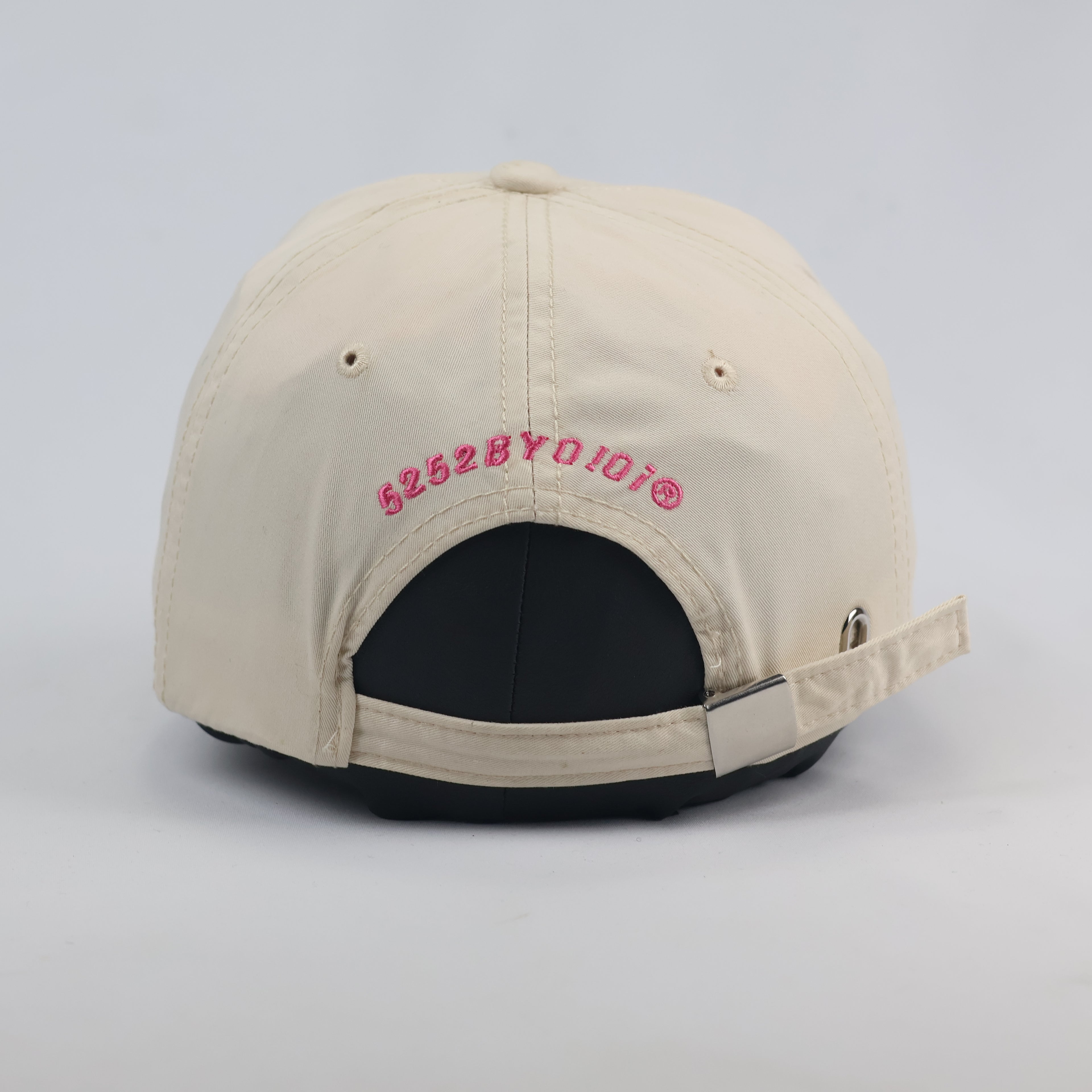 Authentic O!Oi Studio Beige Thrifted Baseball Cap - Pink Embroidered Logo Hat