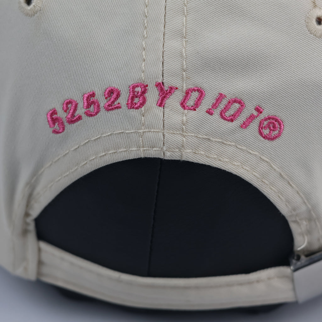 Authentic O!Oi Studio Beige Thrifted Baseball Cap - Pink Embroidered Logo Hat