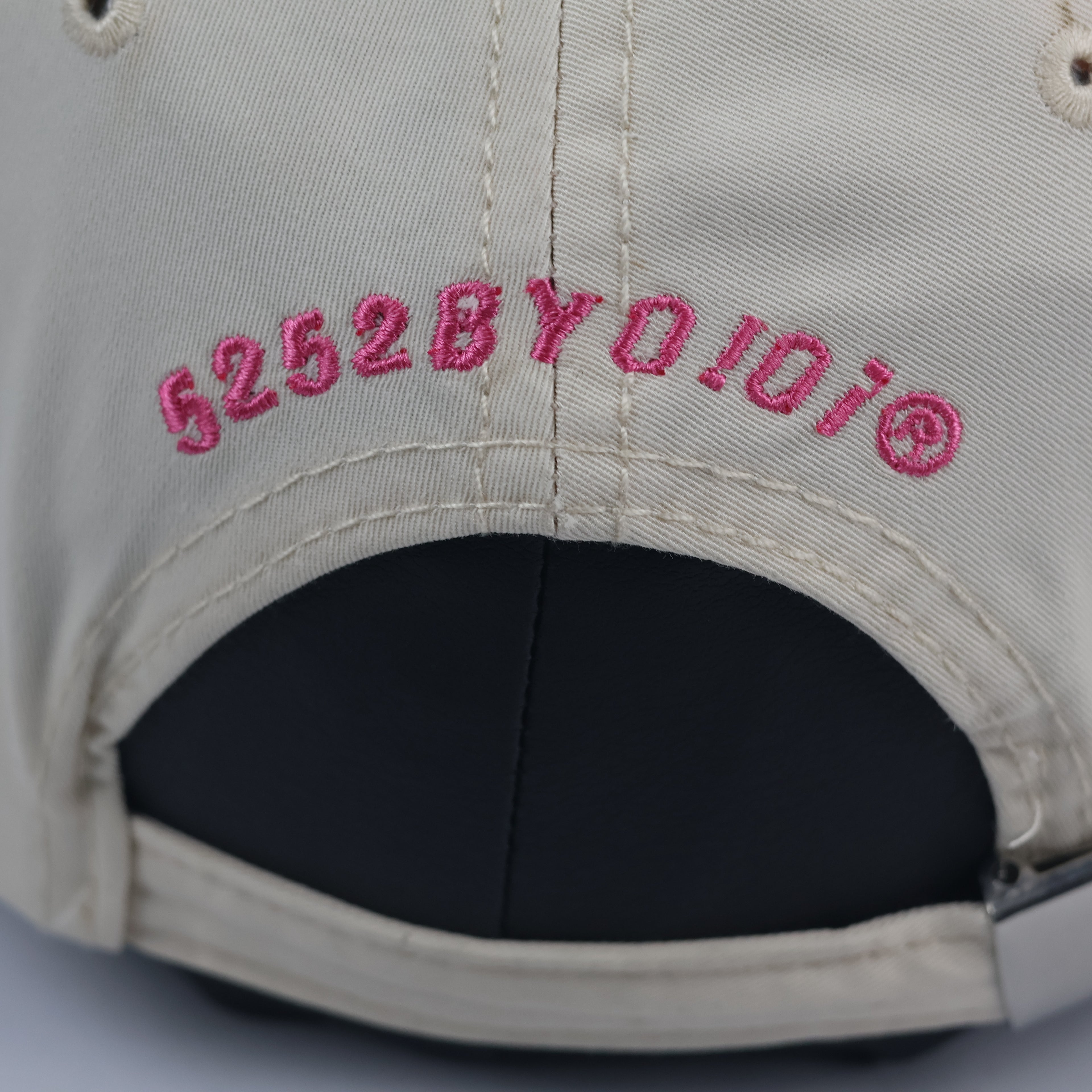 Authentic O!Oi Studio Beige Thrifted Baseball Cap - Pink Embroidered Logo Hat