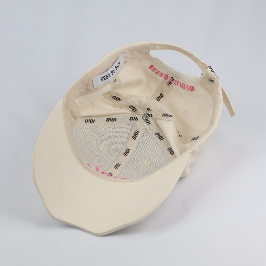 Authentic O!Oi Studio Beige Thrifted Baseball Cap - Pink Embroidered Logo Hat