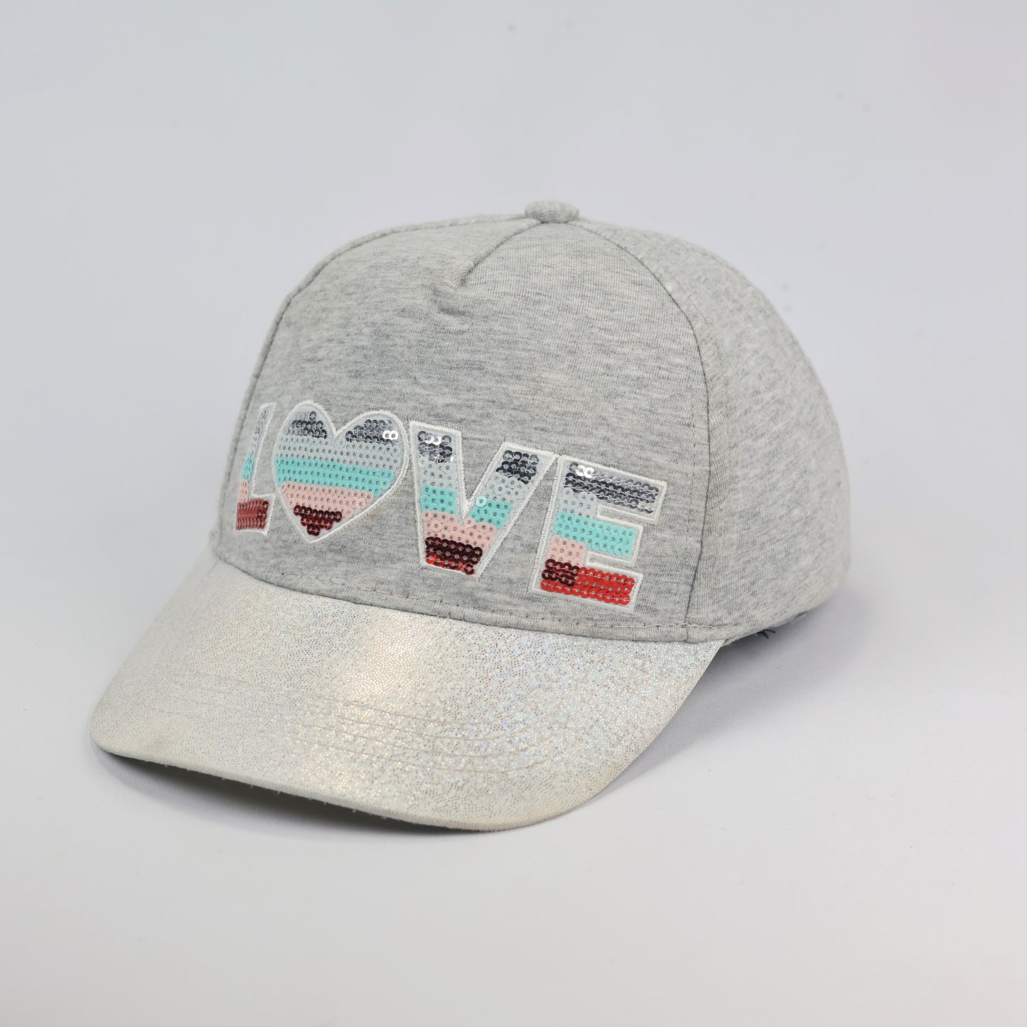 Youth Girls' Adjustable LOVE Thrifted  Snapback – Silver Glitter & Sequin Detail