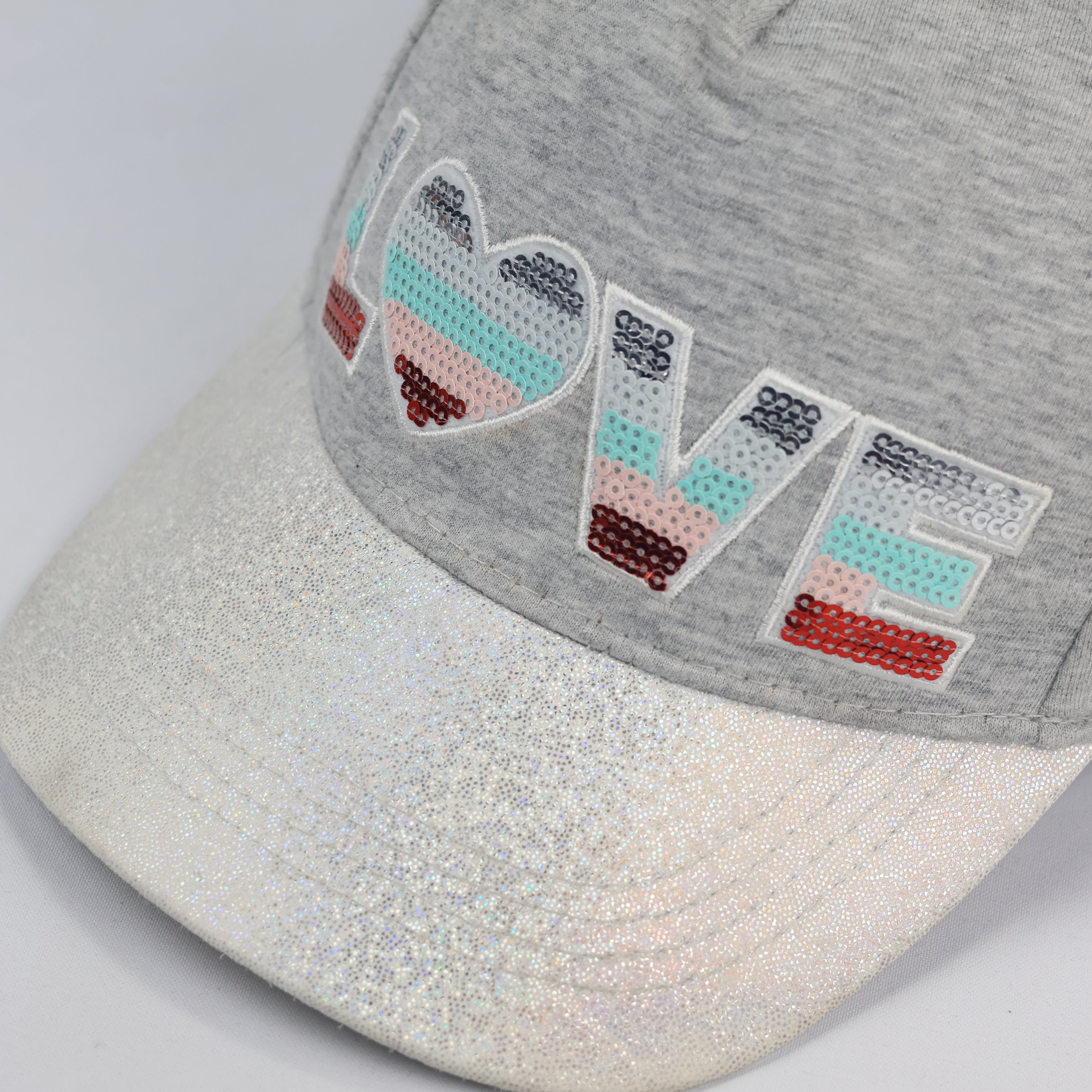 Youth Girls' Adjustable LOVE Thrifted  Snapback – Silver Glitter & Sequin Detail