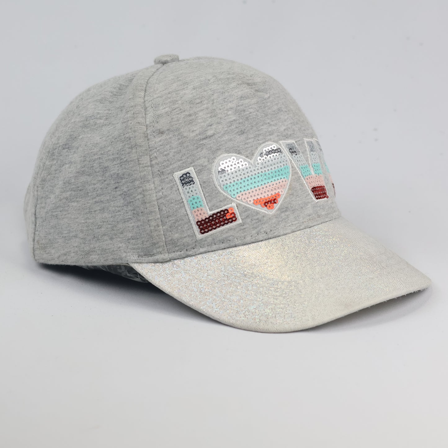 Youth Girls' Adjustable LOVE Thrifted  Snapback – Silver Glitter & Sequin Detail