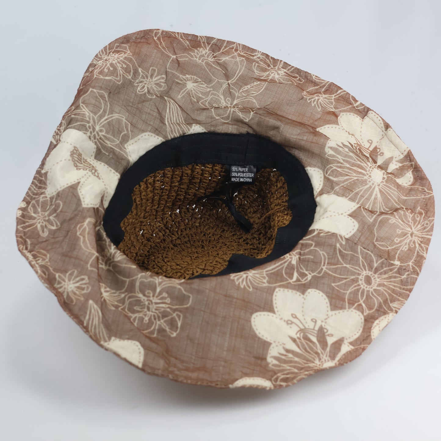 Vintage Boater Style Woven Straw Thrifted Sun Hat – Floral Organza Ribbon