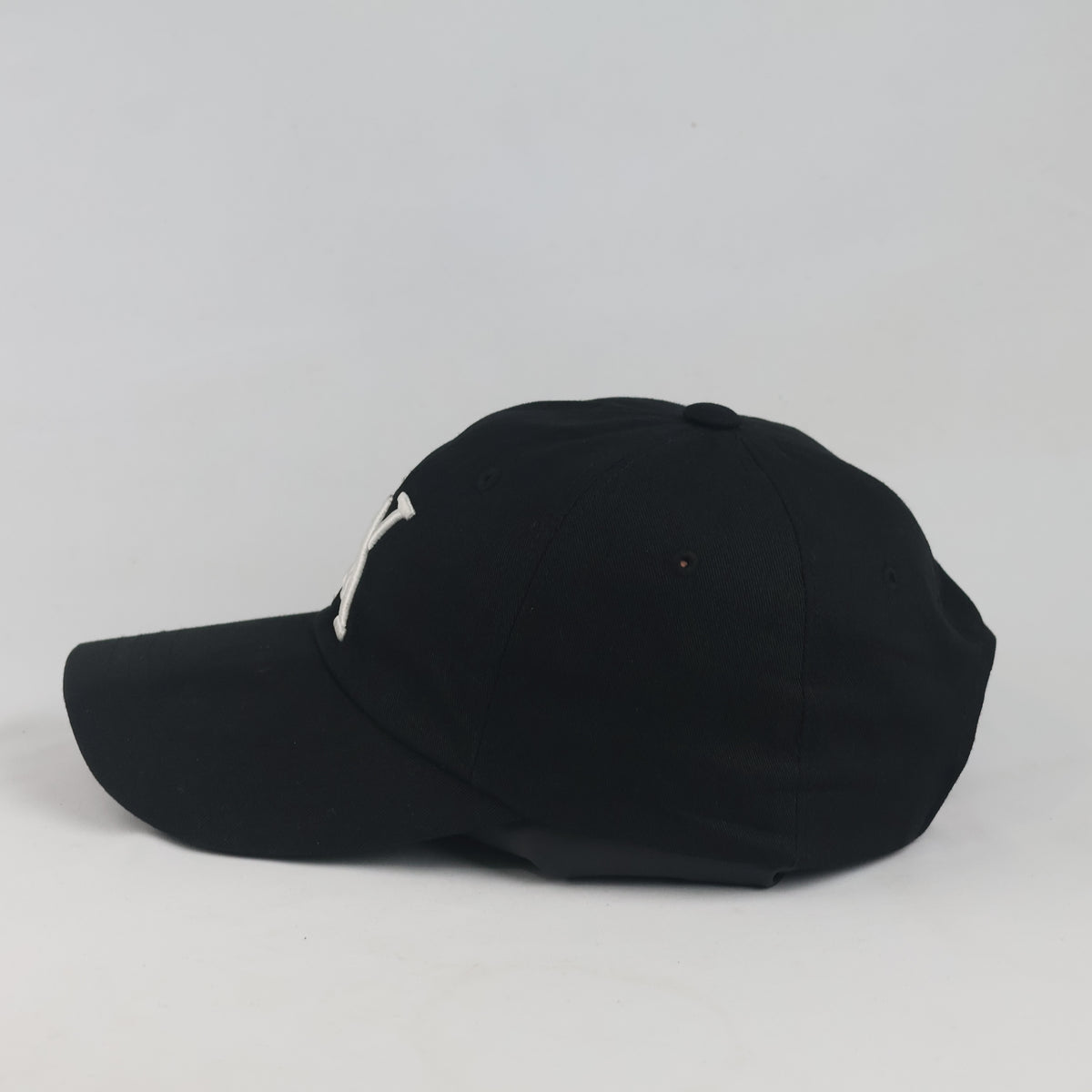 Thrifted Minimalist White Logo Black Strapback Baseball Cap | 10198