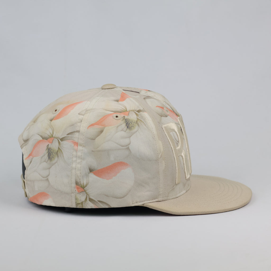 Vintage Floral Cream & Pink Brim Streetwear Snapback Cap