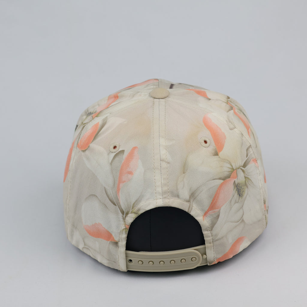 Vintage Floral Cream & Pink Brim Streetwear Snapback Cap