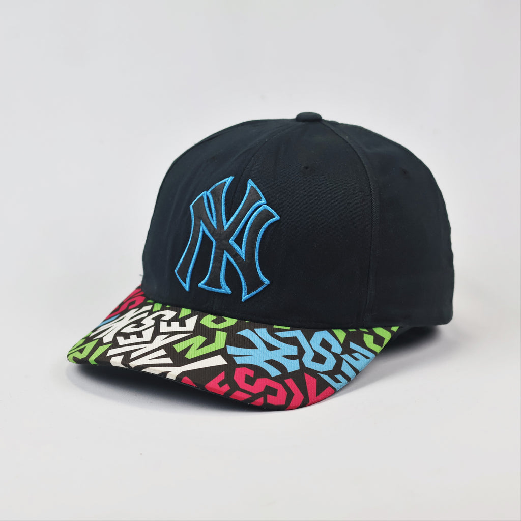 MLB New York Yankees Snapback Thrifted Hat | Black Cap with Multi-Color Graffiti Brim