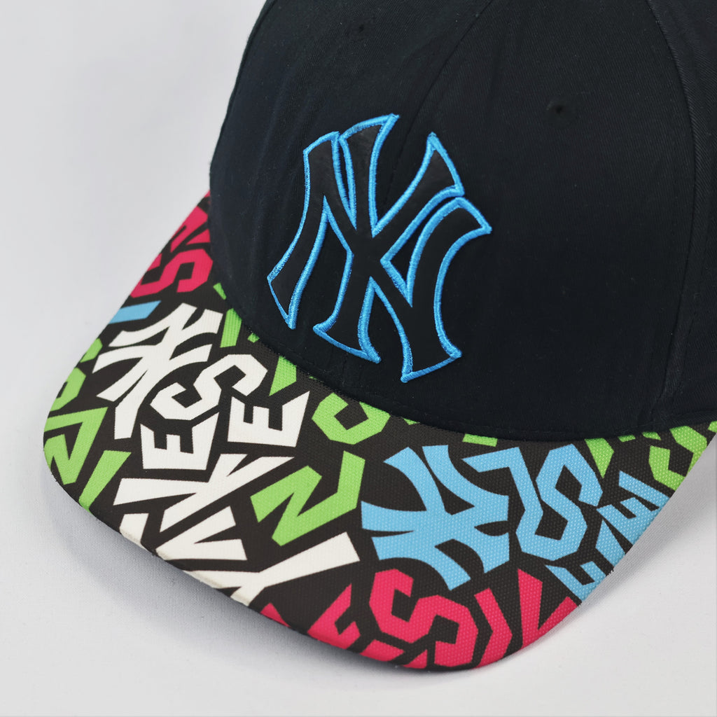 MLB New York Yankees Snapback Thrifted Hat | Black Cap with Multi-Color Graffiti Brim