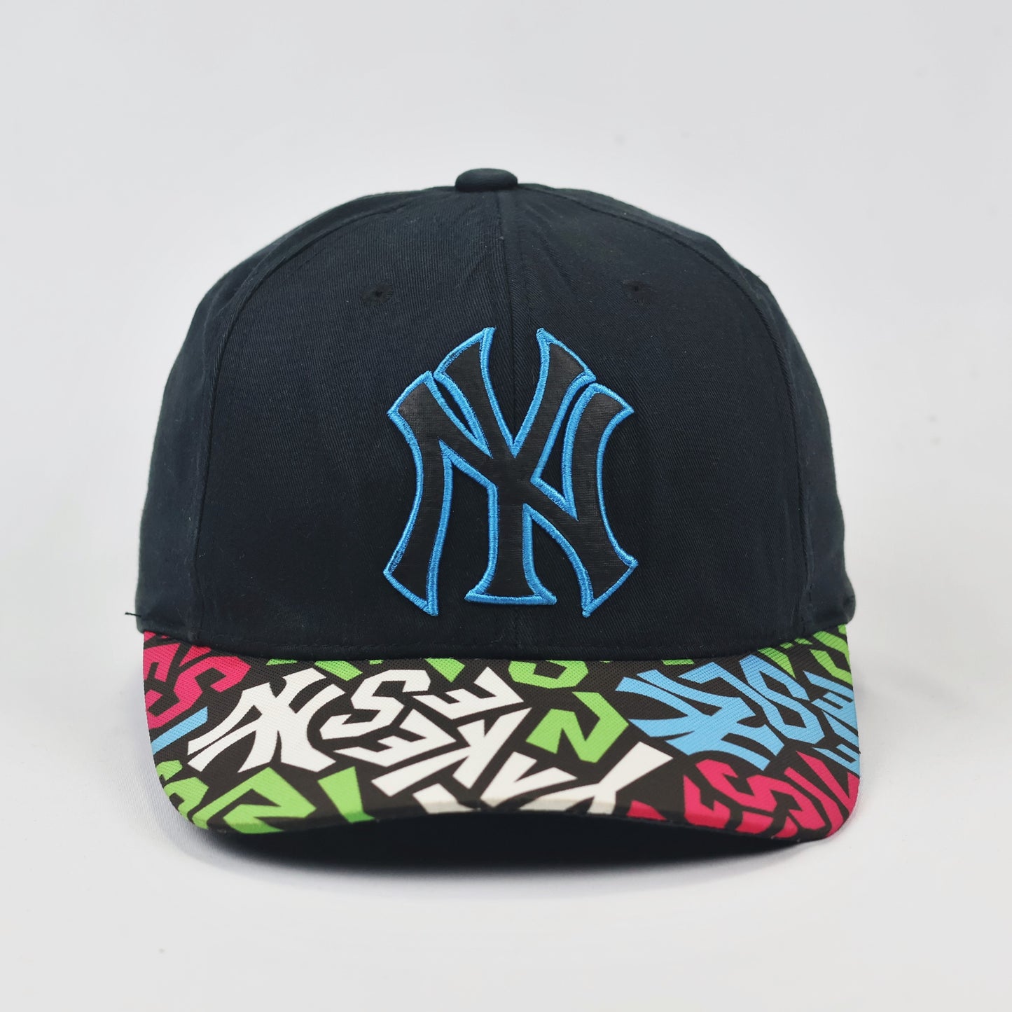 MLB New York Yankees Snapback Thrifted Hat | Black Cap with Multi-Color Graffiti Brim